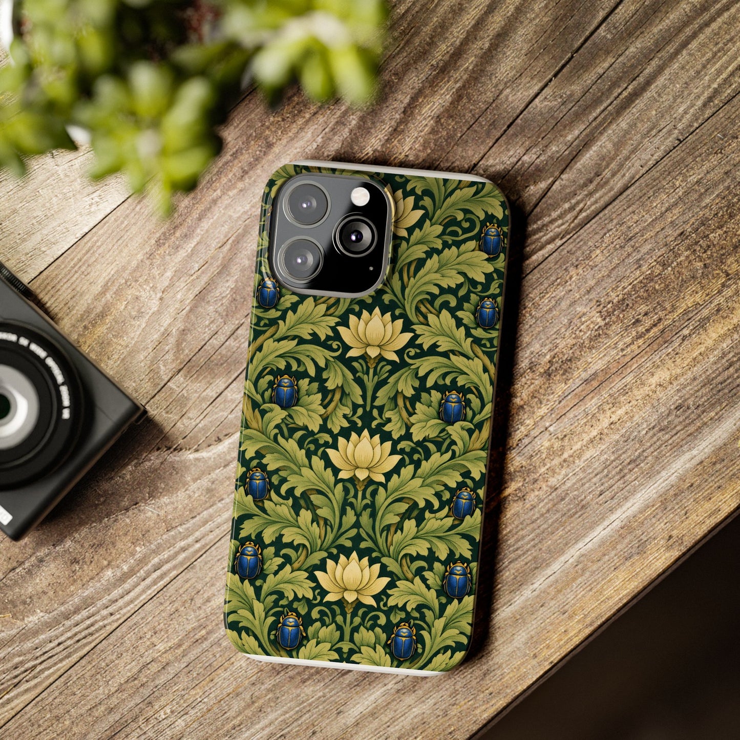 Vintage William Morris Green Lotus & Beetle Slim Phone Case