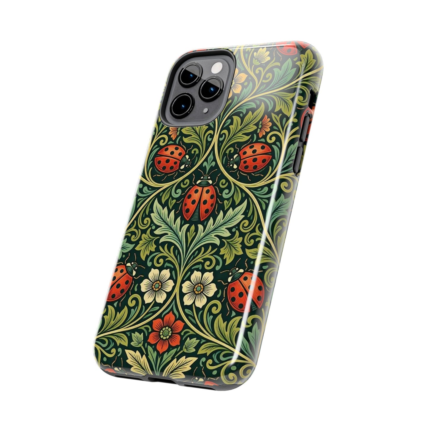 Vintage Floral Ladybug Tough Phone Case — Botanical Victorian Pattern
