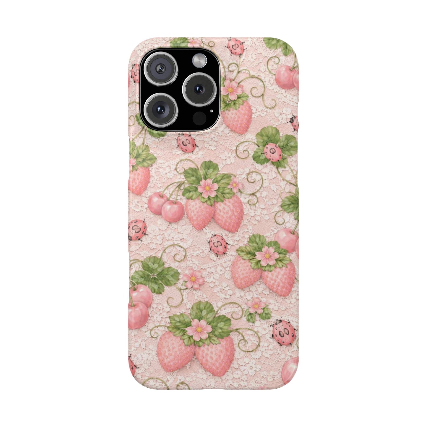 Strawberry Pattern Slim Phone Case — Vintage Pink Floral Fruit Design