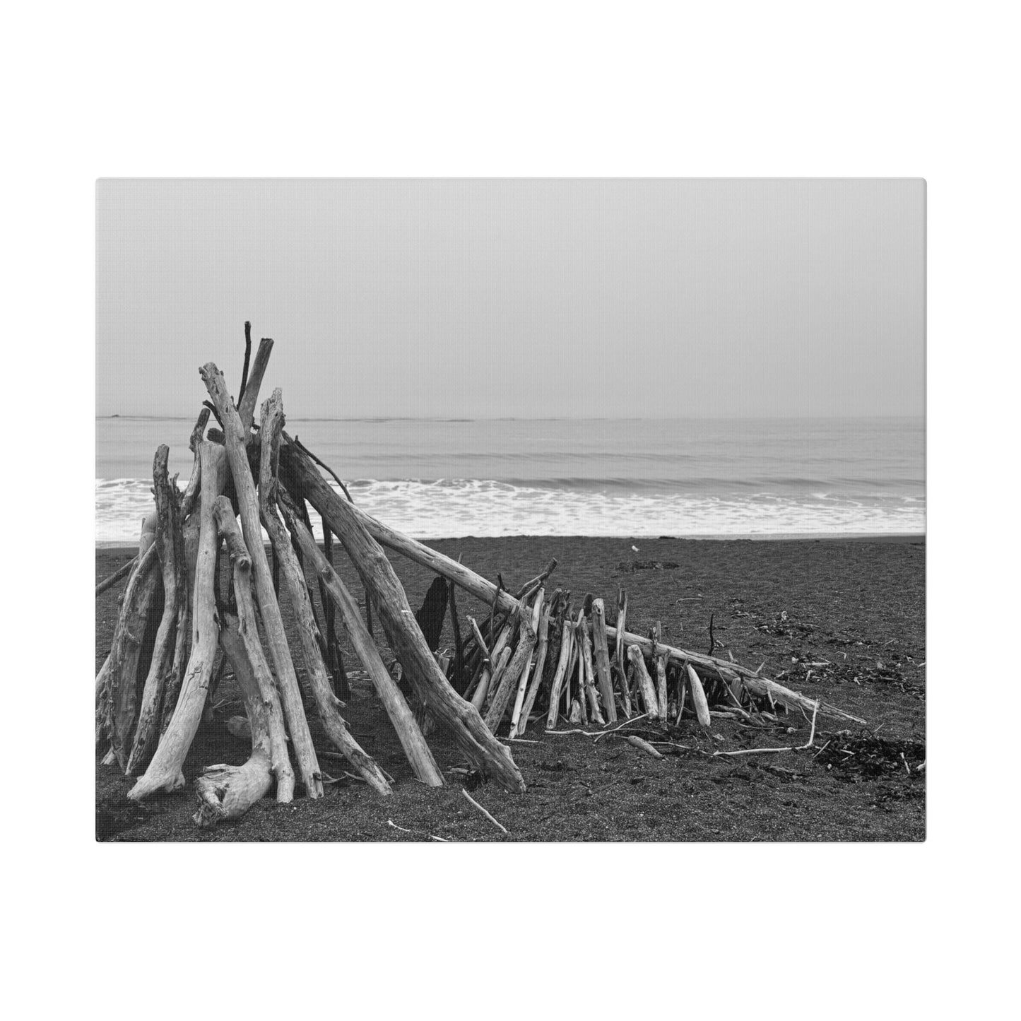 Driftwood Beach Shack Canvas | Black and White Coastal Wall Art