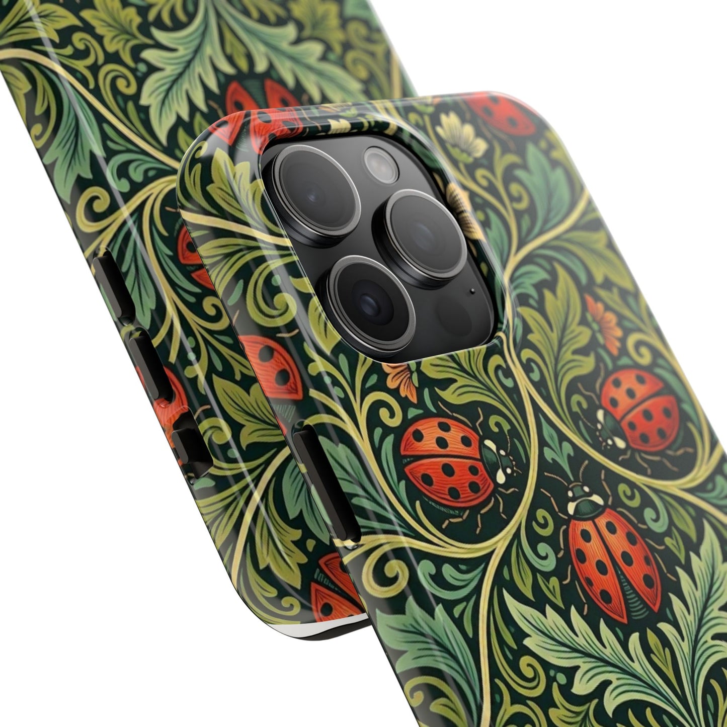 Vintage Floral Ladybug Tough Phone Case — Botanical Victorian Pattern