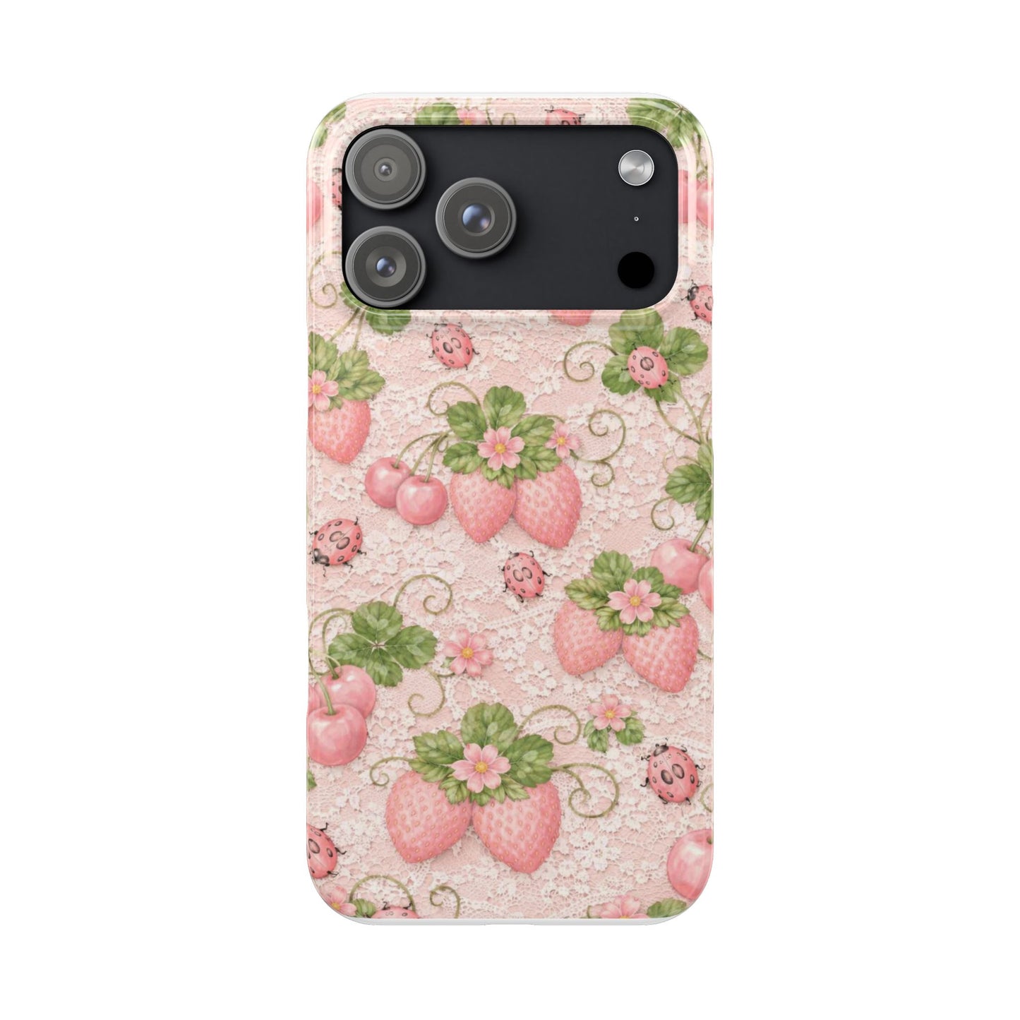 Strawberry Pattern Slim Phone Case — Vintage Pink Floral Fruit Design