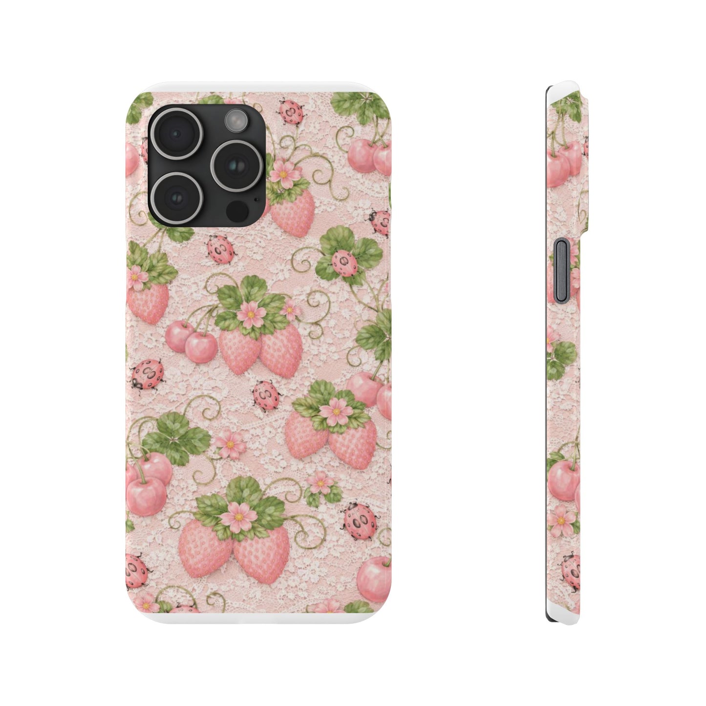 Strawberry Pattern Slim Phone Case — Vintage Pink Floral Fruit Design