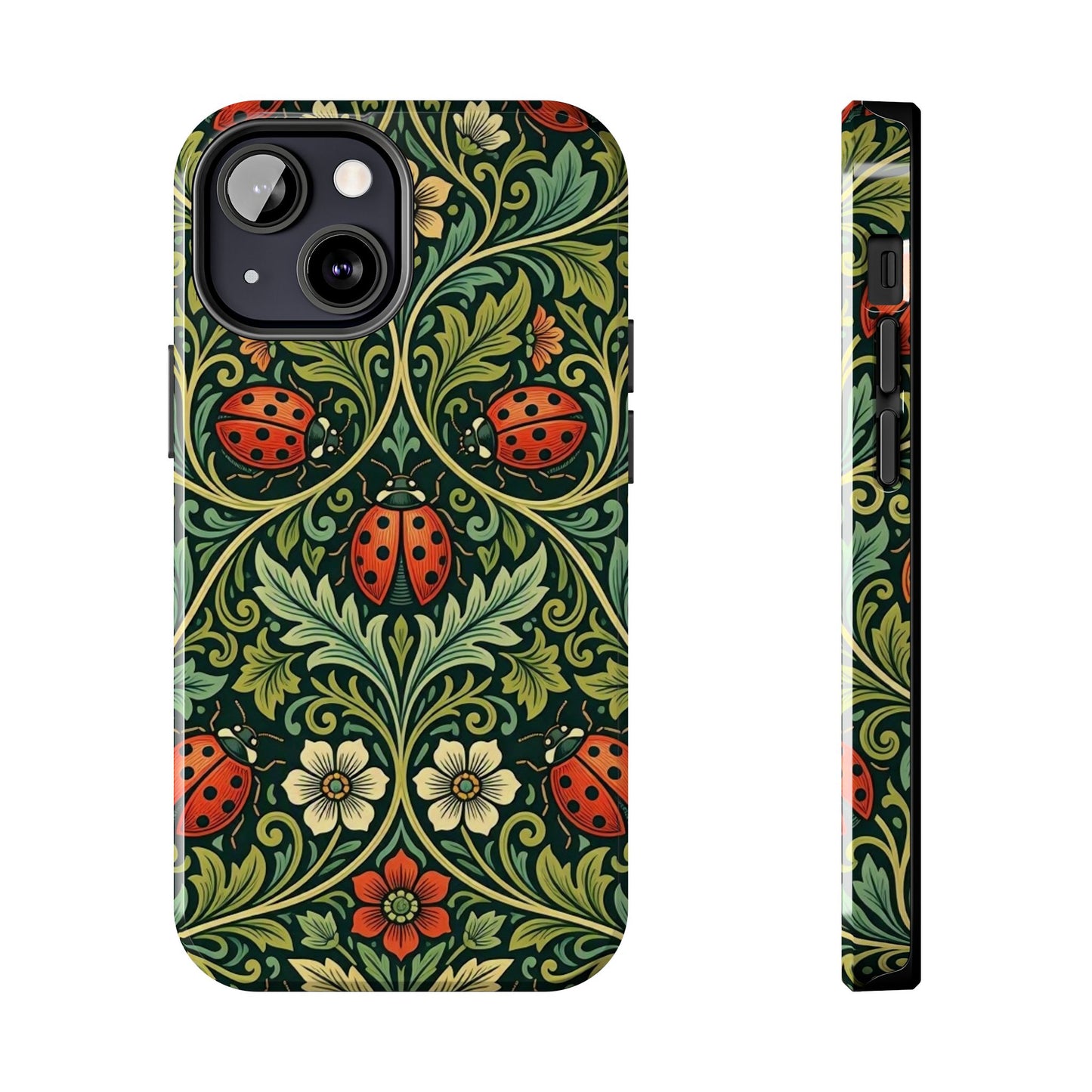 Vintage Floral Ladybug Tough Phone Case — Botanical Victorian Pattern