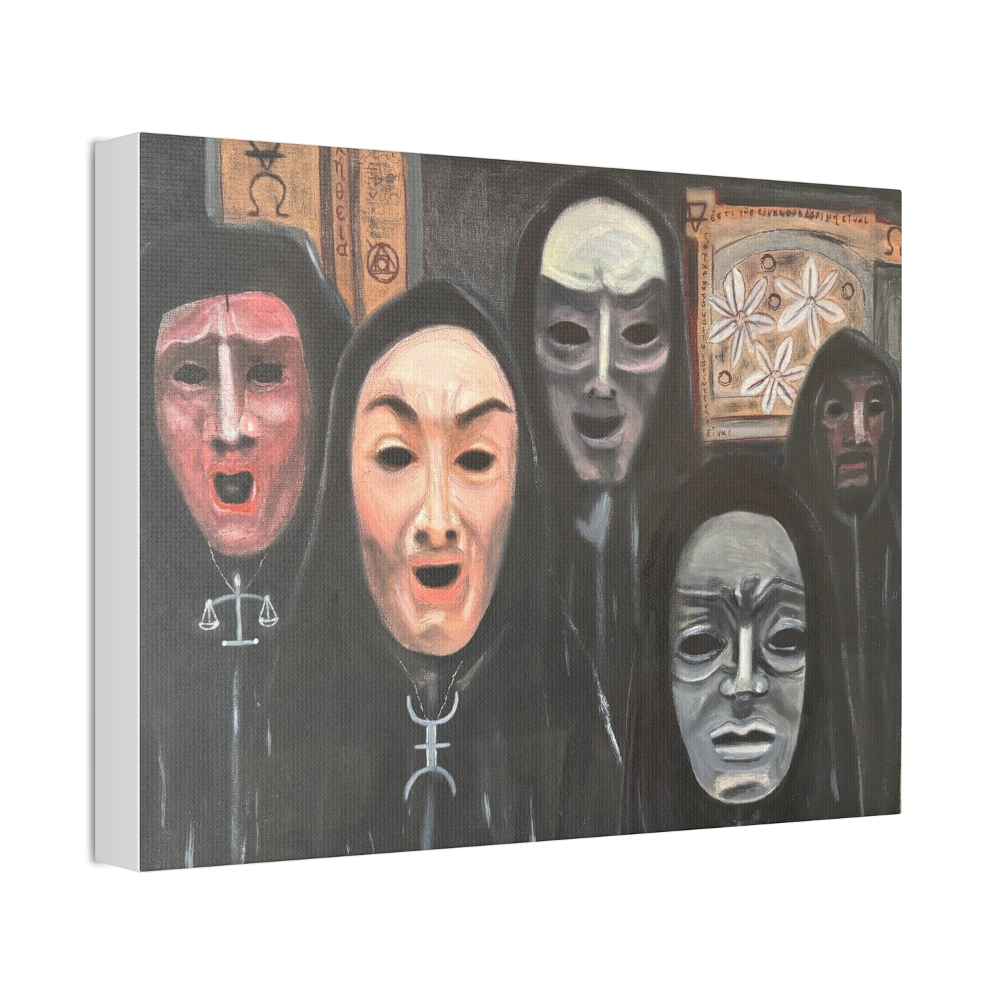 Masked Figures Canvas Stretched 1.5" | Dark Portrait Wall Art