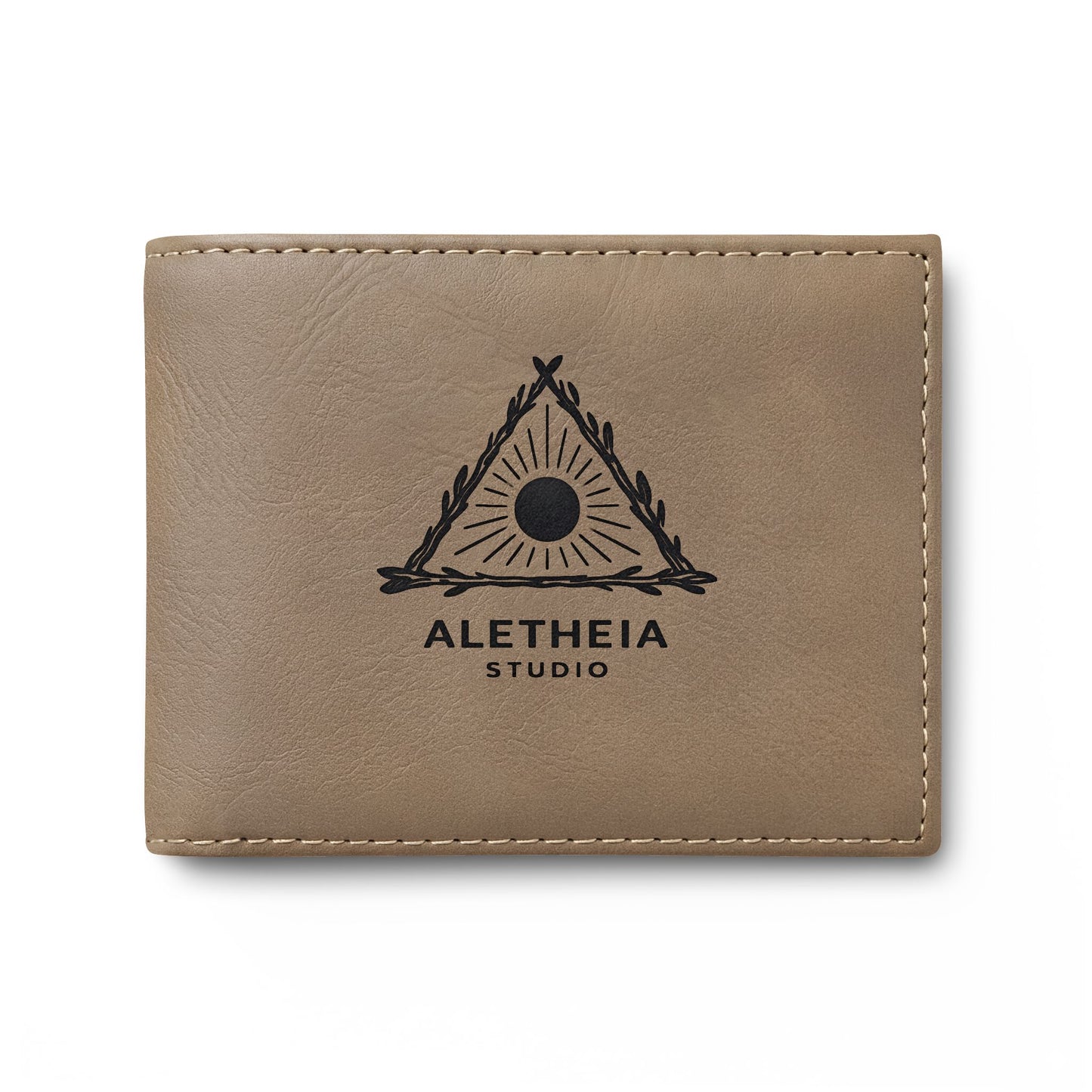 Aletheia Leather Bi-Fold Wallet — Classic Brown Flip Wallet with Logo