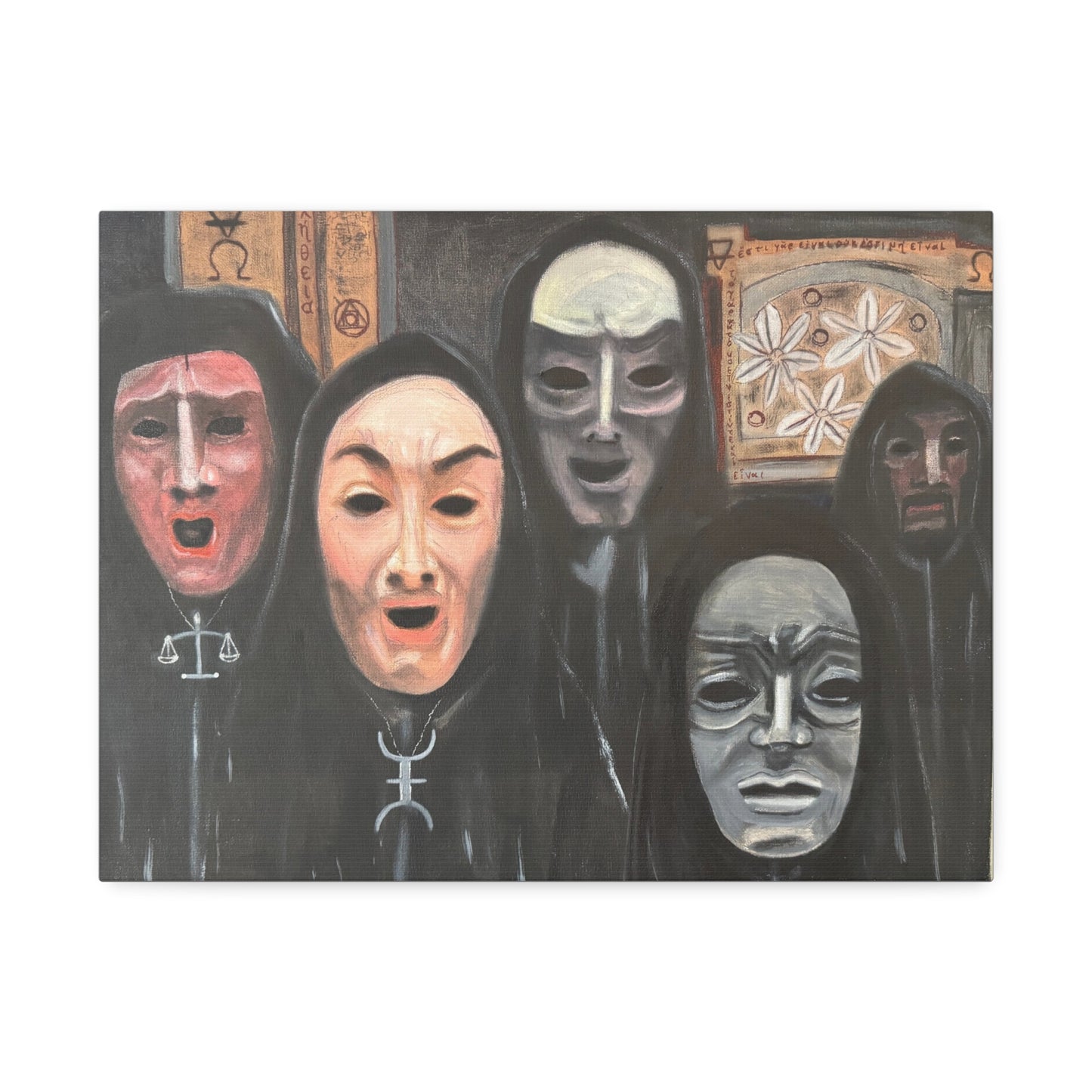 Masked Figures Canvas Stretched 1.5" | Dark Portrait Wall Art