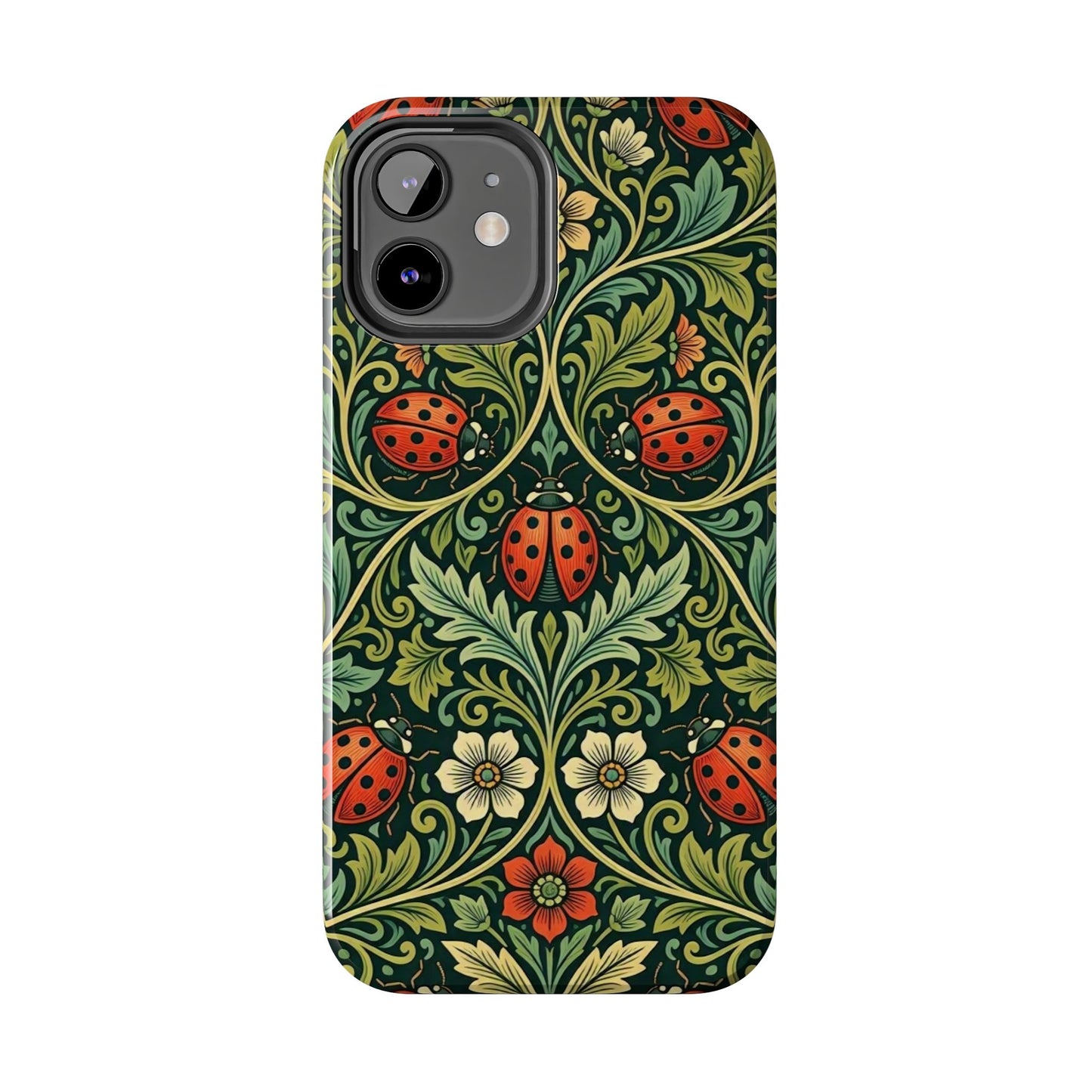 Vintage Floral Ladybug Tough Phone Case — Botanical Victorian Pattern