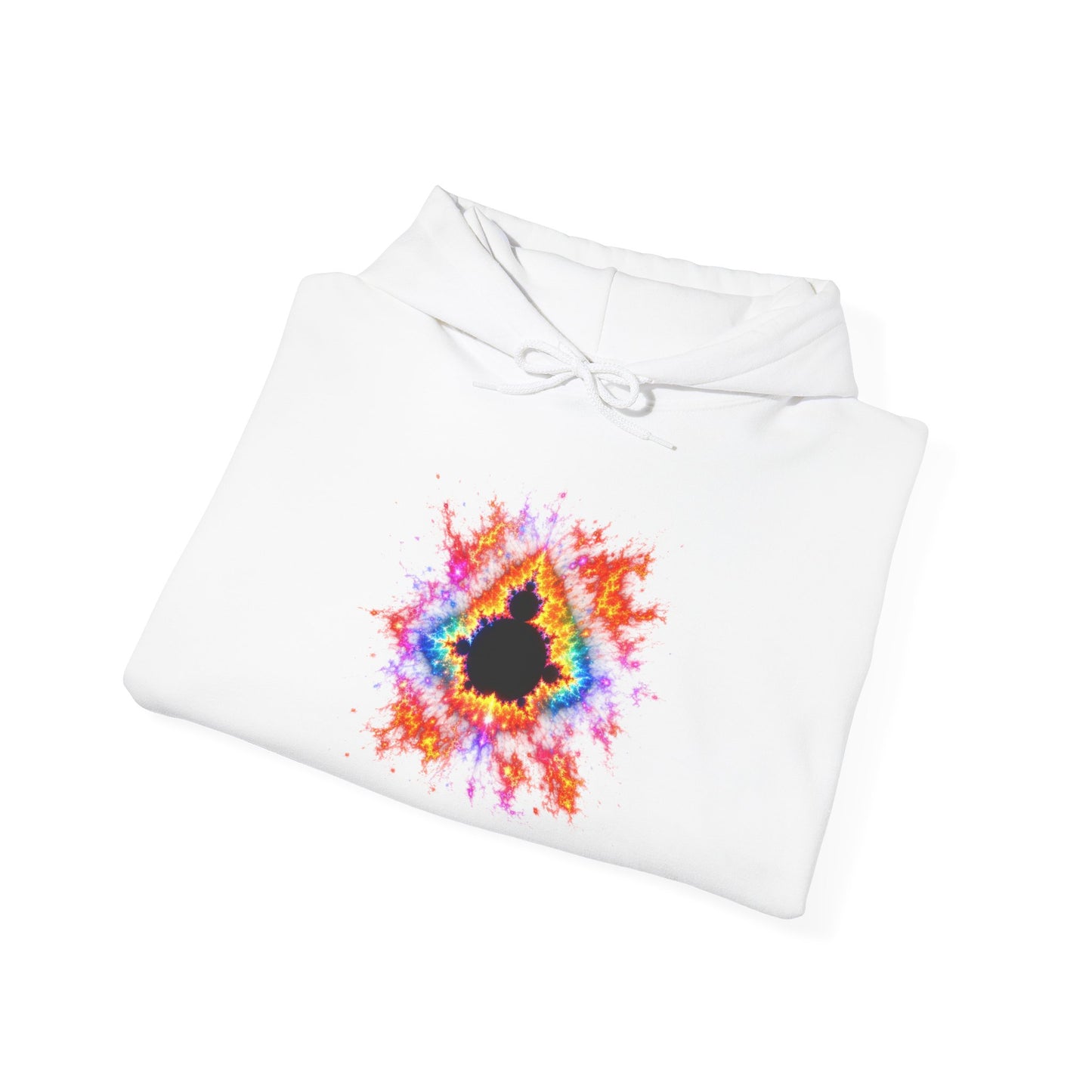 Mandelbrot Nebula Hoodie — Rainbow Fractal Explosion Pullover
