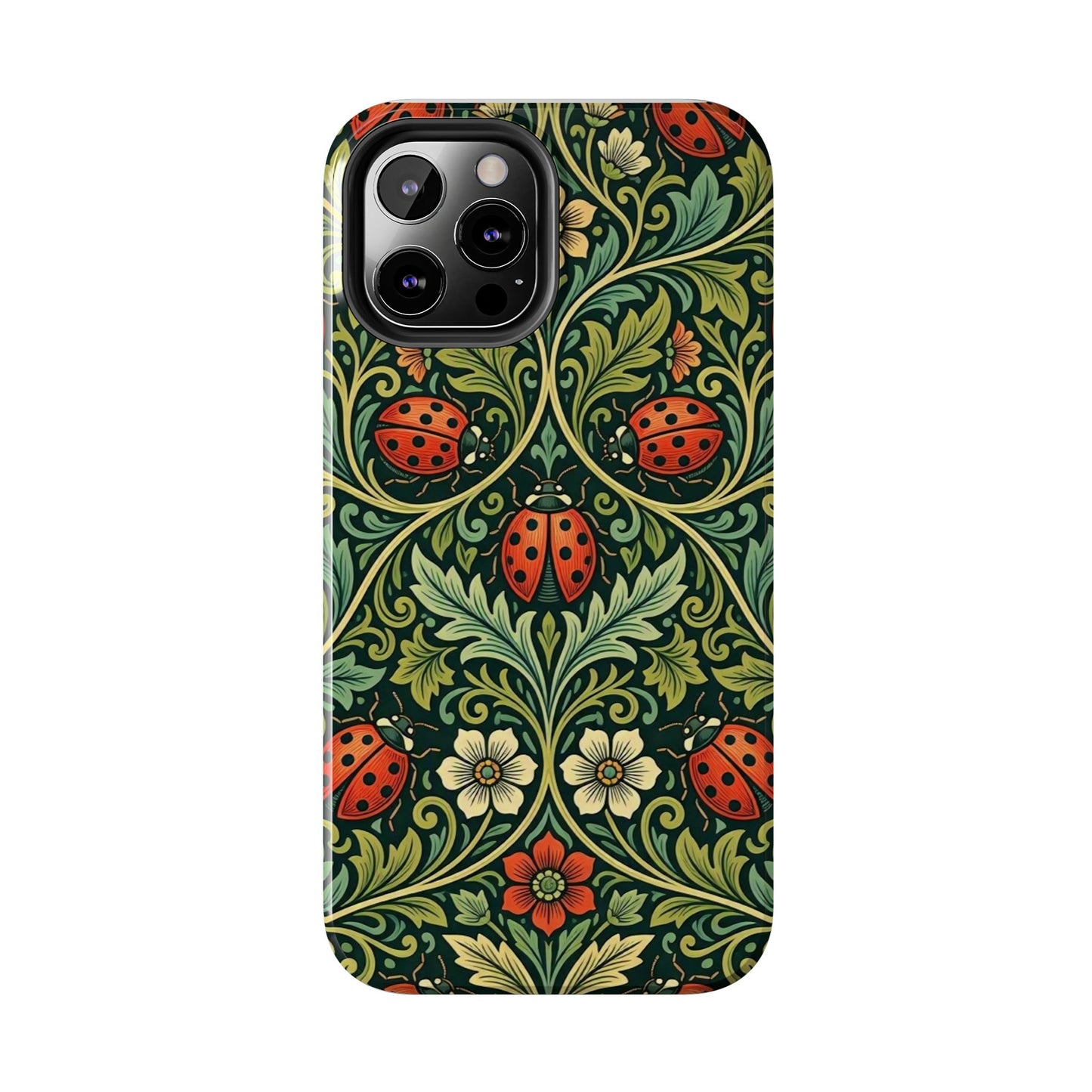 Vintage Floral Ladybug Tough Phone Case — Botanical Victorian Pattern