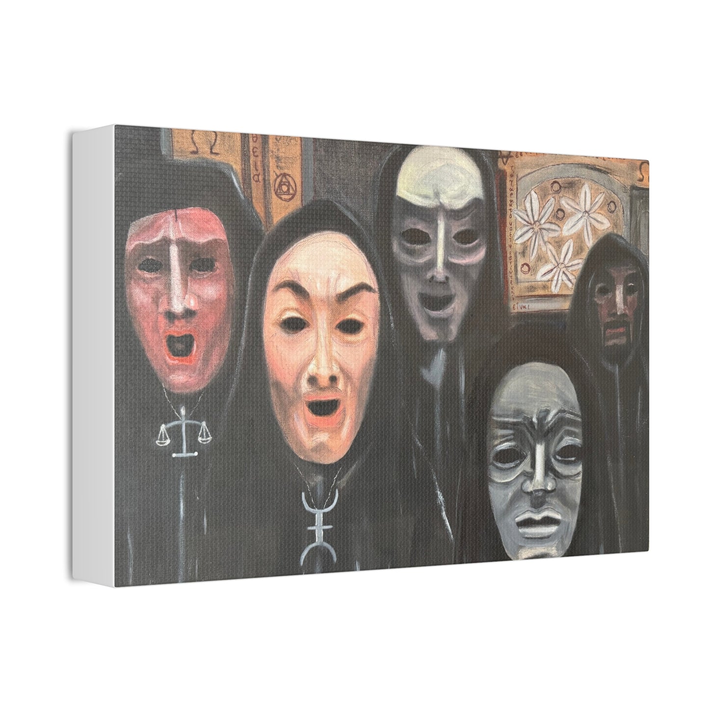 Masked Figures Canvas Stretched 1.5" | Dark Portrait Wall Art