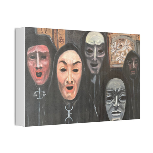 Masked Figures Canvas Stretched 1.5" | Dark Portrait Wall Art