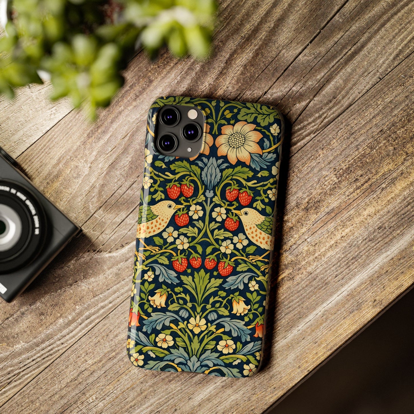 Slim Phone Case — Vintage William Morris Strawberry Thief Floral Pattern