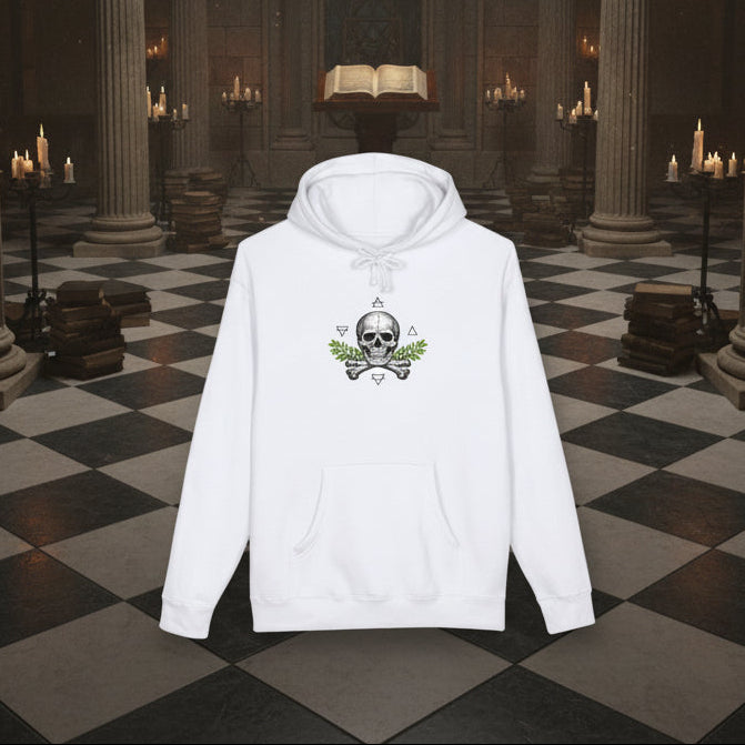Skull & Acacia Sprig Hoodie — Gothic Skull Graphic Pullover