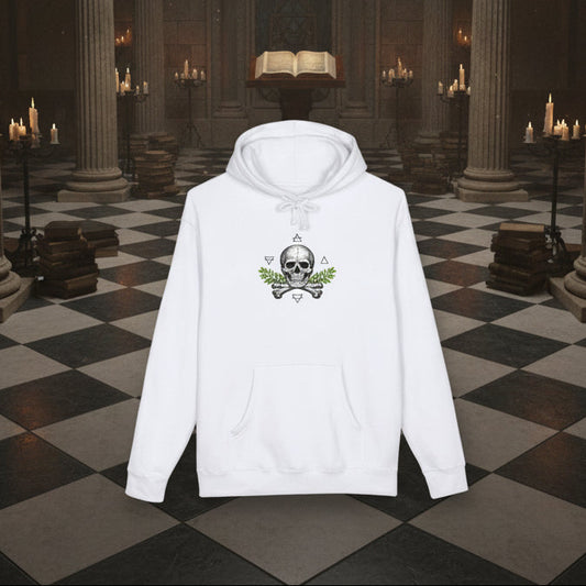 Skull & Acacia Sprig Hoodie — Gothic Skull Graphic Pullover