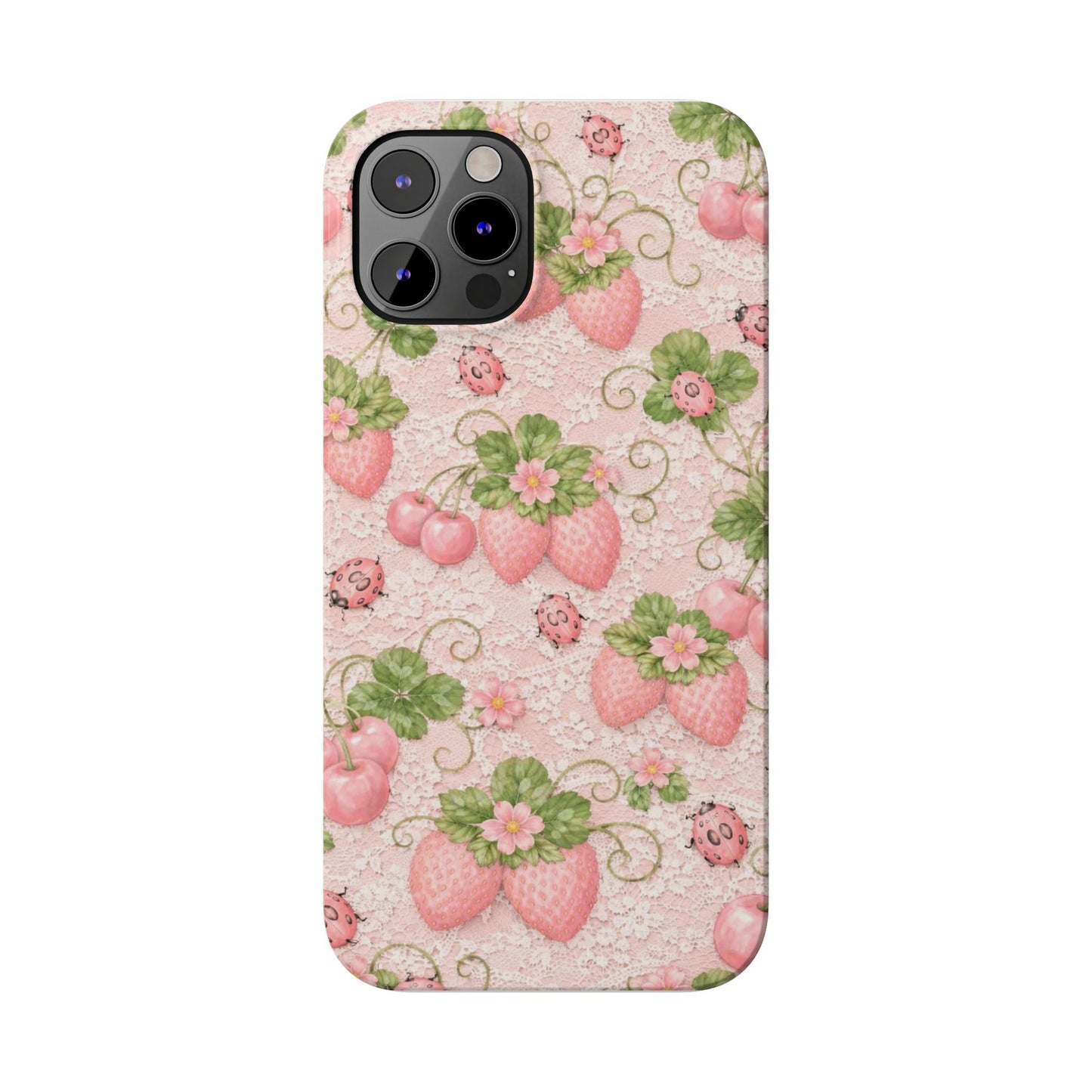 Strawberry Pattern Slim Phone Case — Vintage Pink Floral Fruit Design