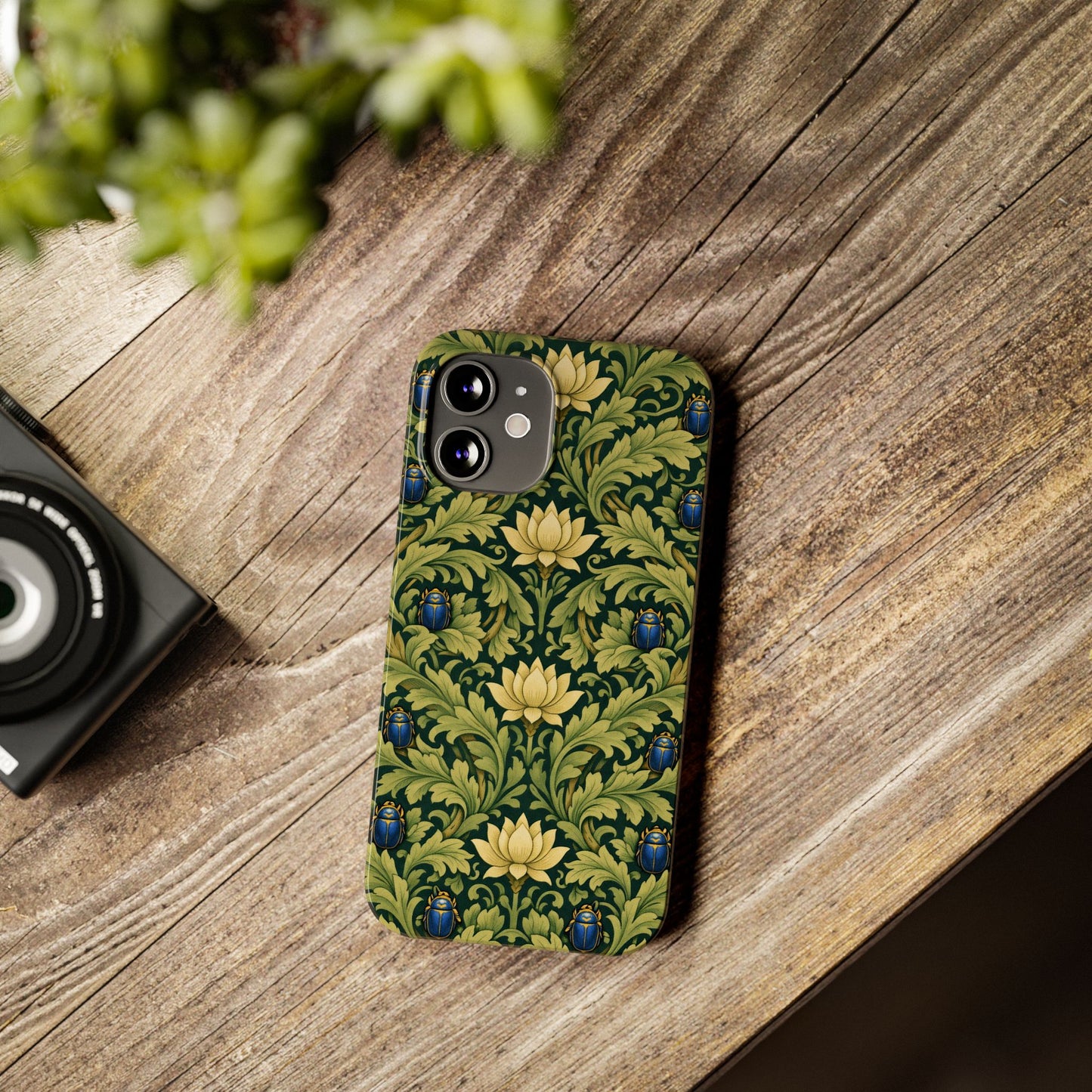Vintage William Morris Green Lotus & Beetle Slim Phone Case