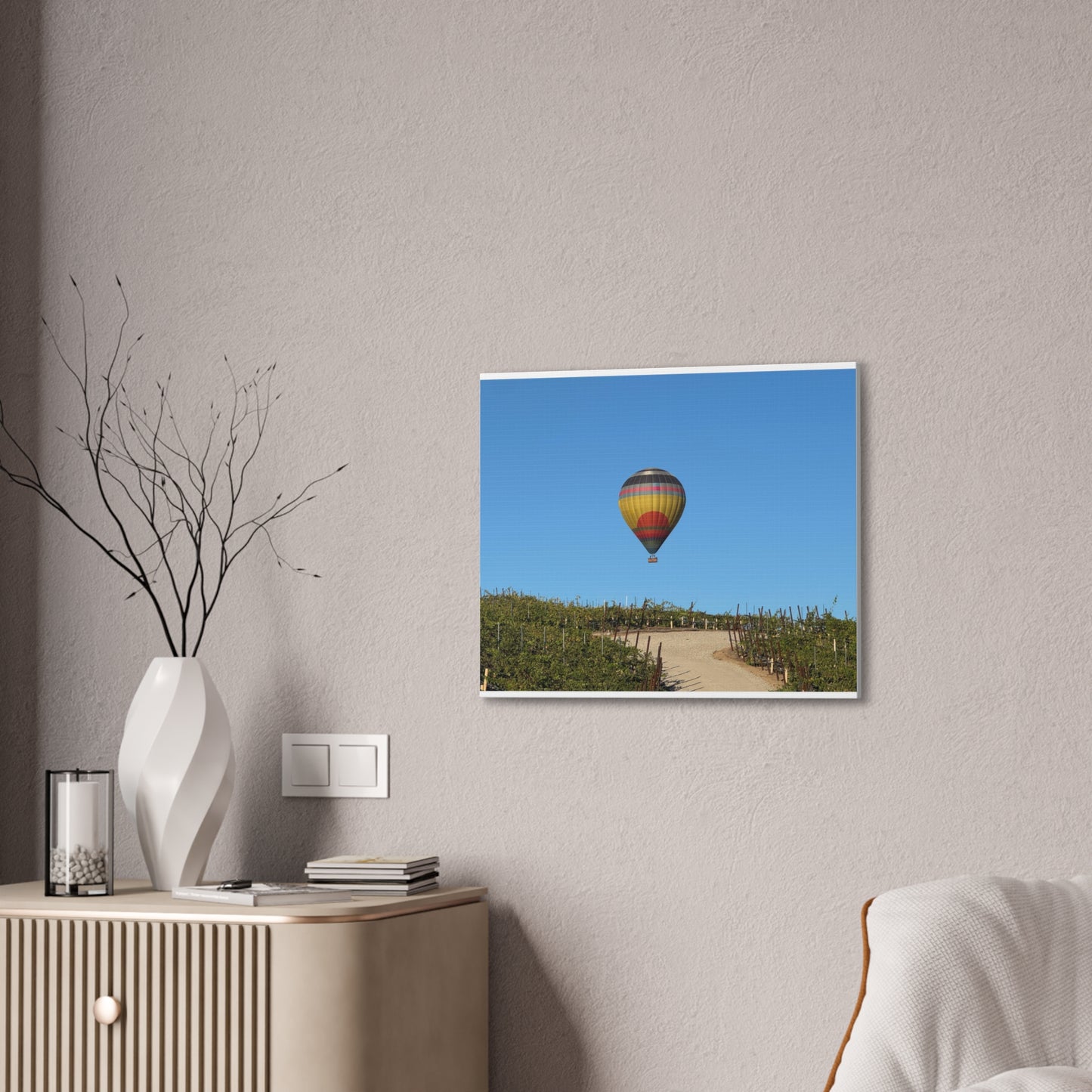 Hot Air Balloon Over Vineyard Canvas