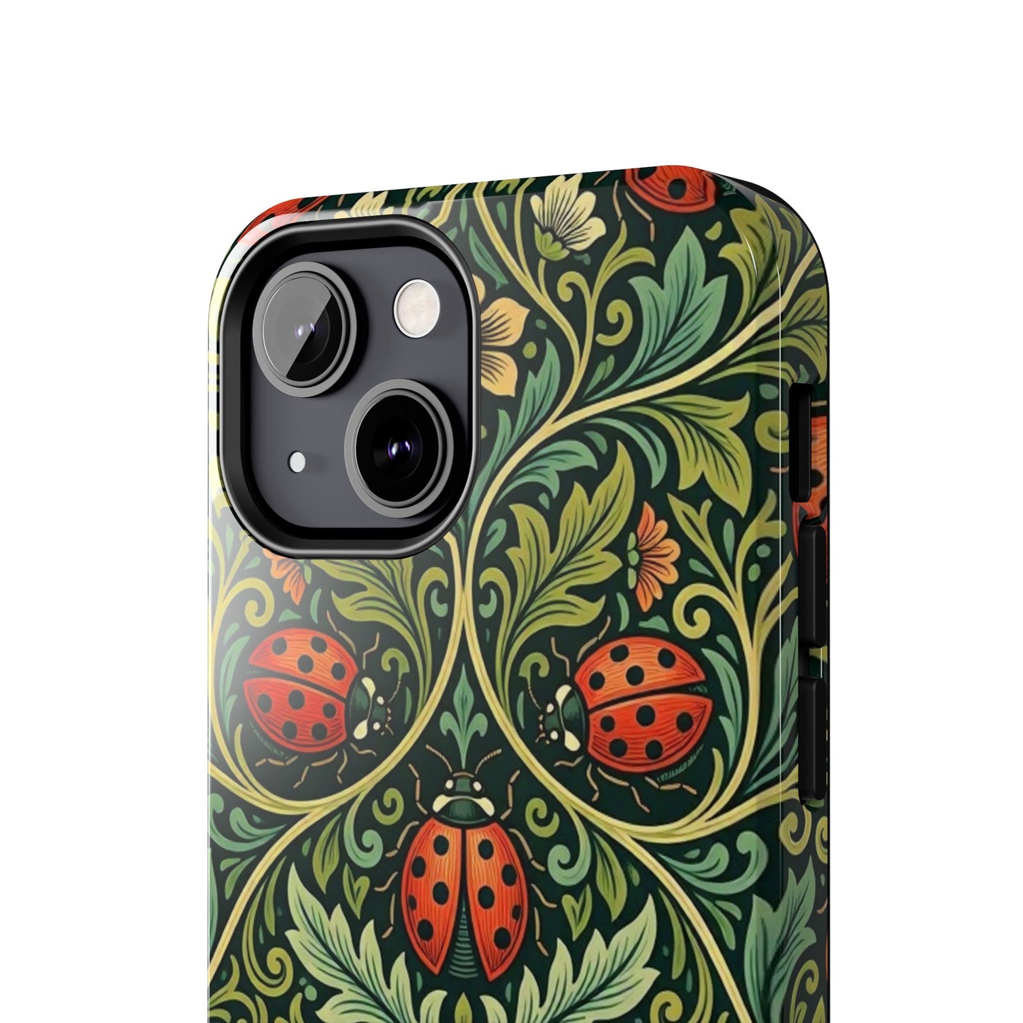 Vintage Floral Ladybug Tough Phone Case — Botanical Victorian Pattern