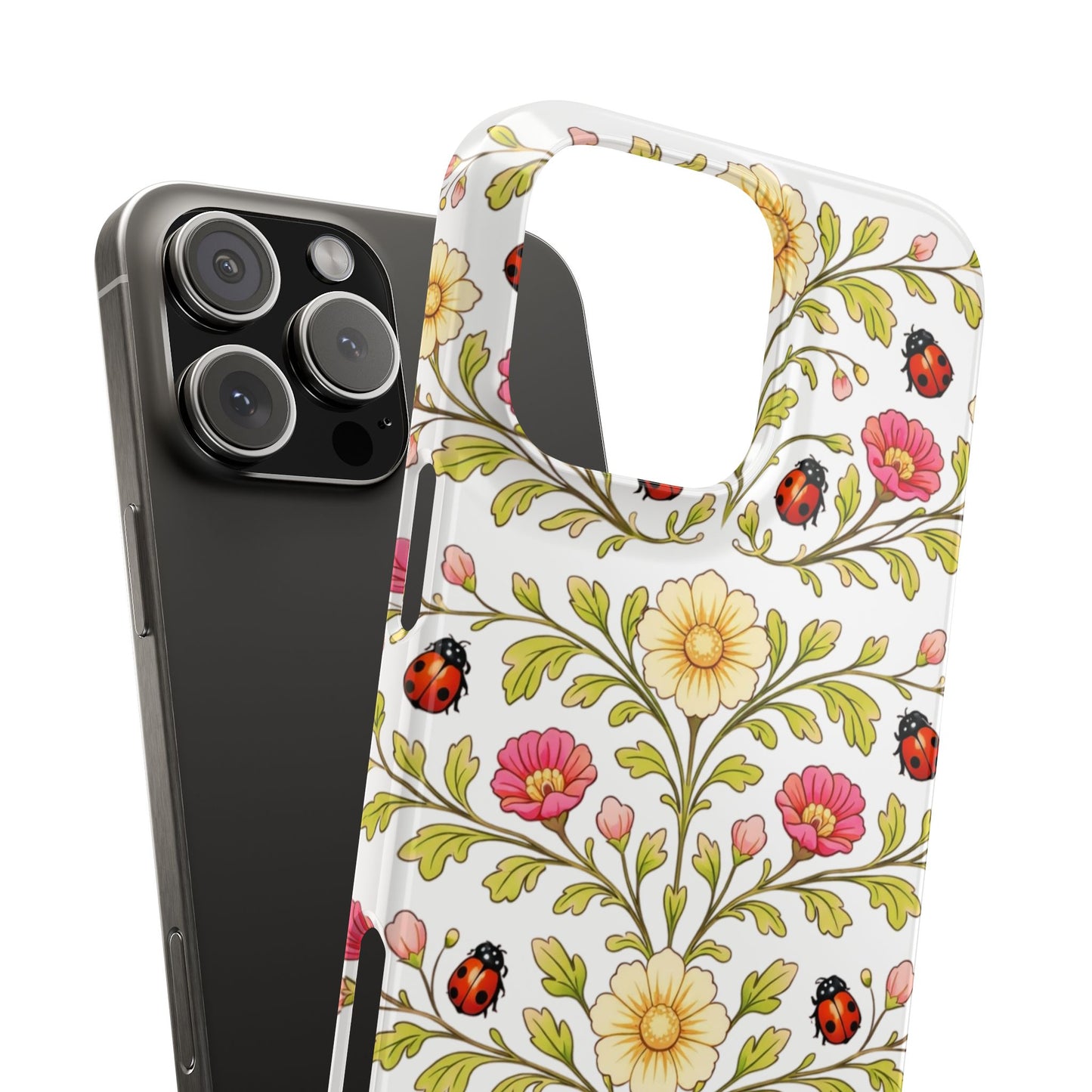 Floral Ladybug Slim Phone Case — Vintage Garden Pattern