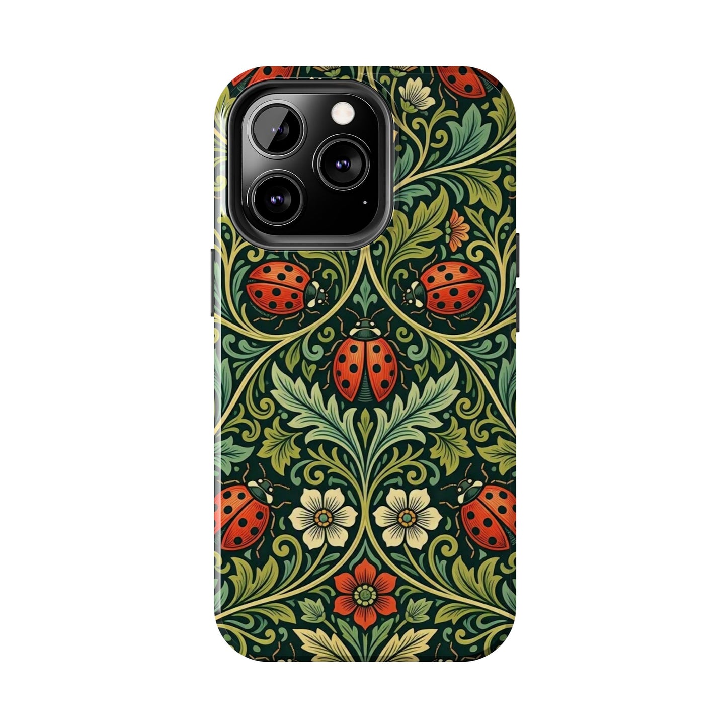 Vintage Floral Ladybug Tough Phone Case — Botanical Victorian Pattern