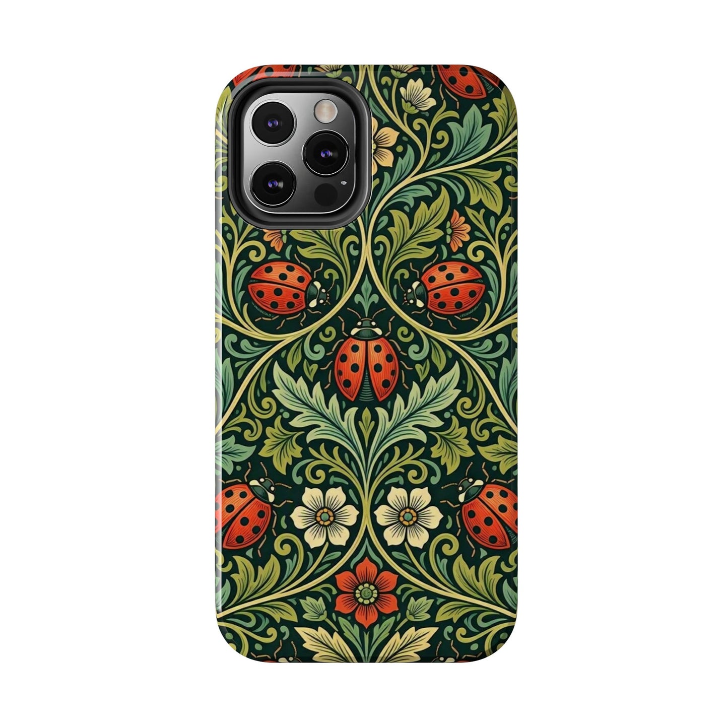 Vintage Floral Ladybug Tough Phone Case — Botanical Victorian Pattern