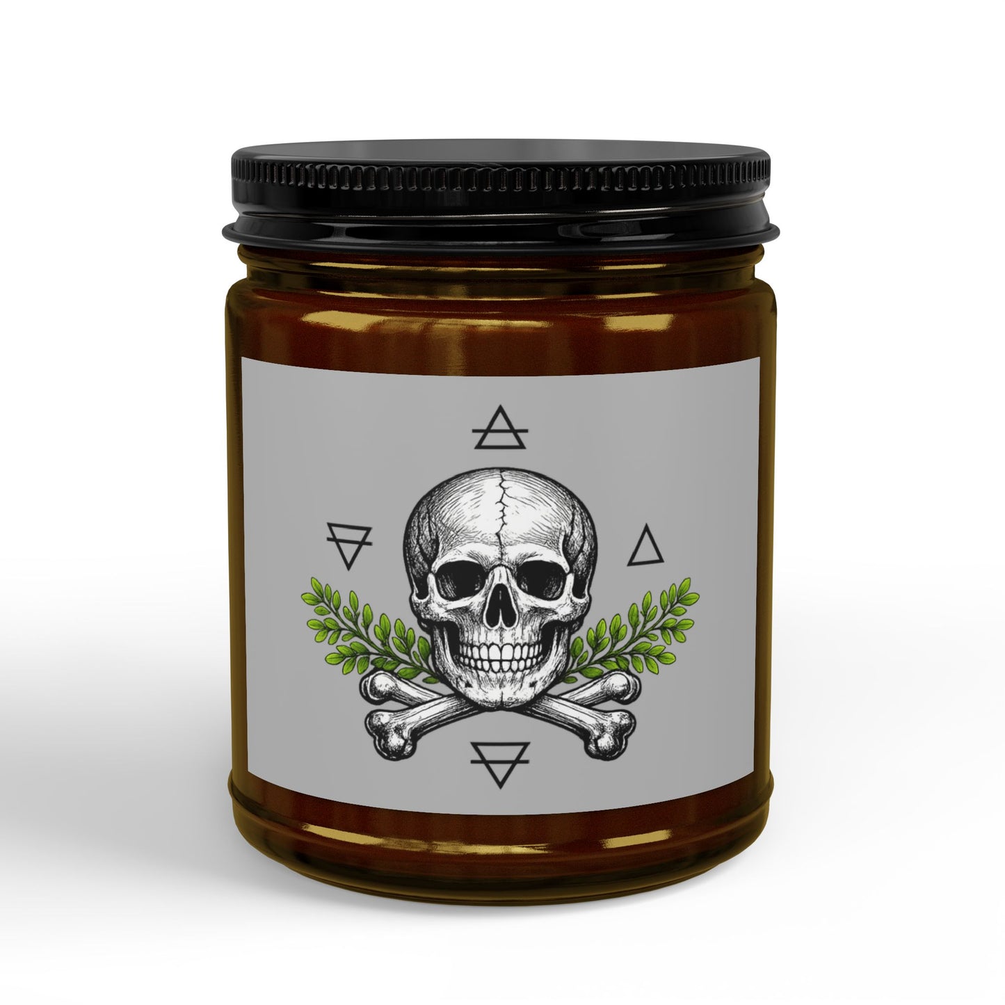 Herbal Skull Soy Candle — 4oz & 9oz Scented Jar with Black Lid