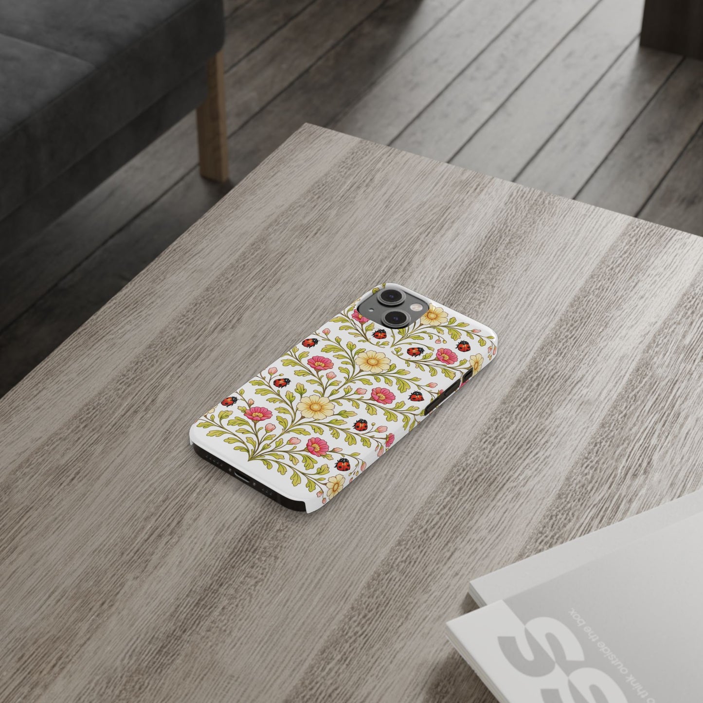 Floral Ladybug Slim Phone Case — Vintage Garden Pattern