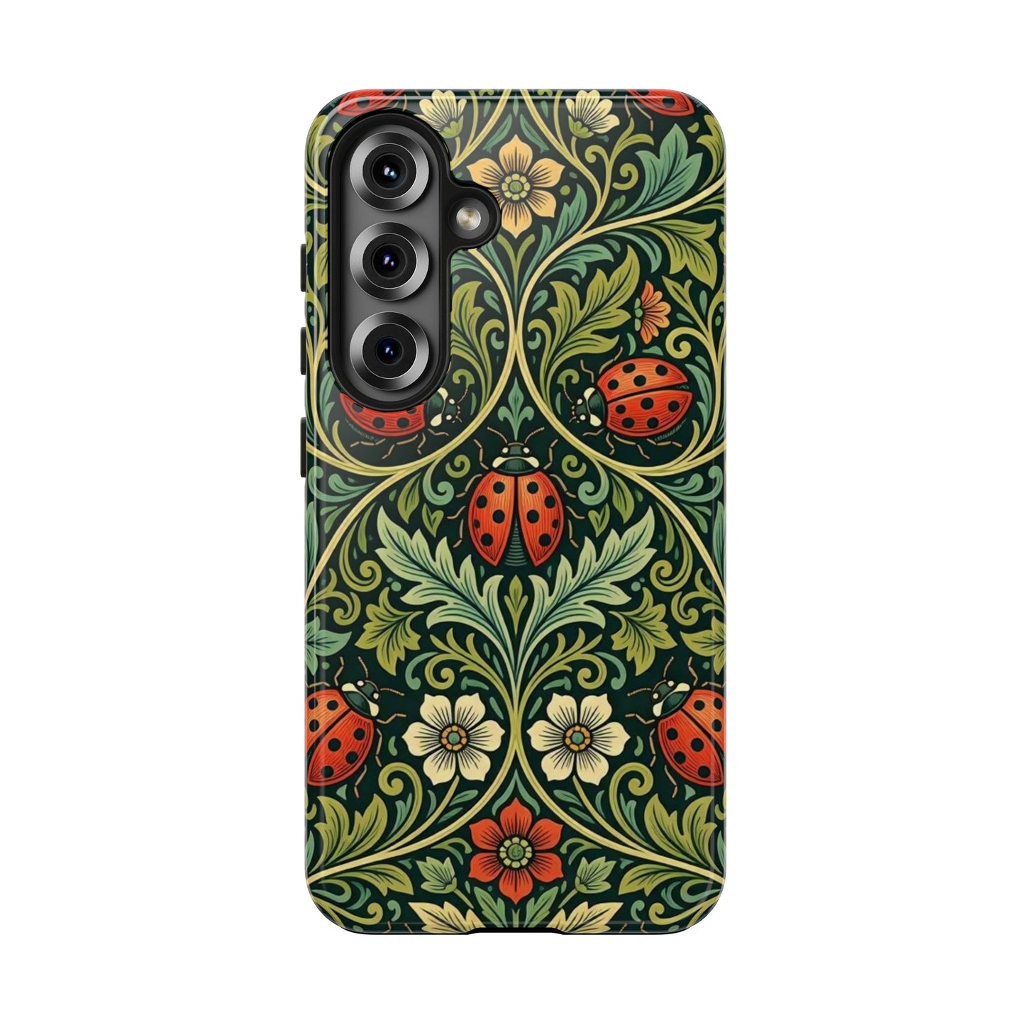 Vintage Floral Ladybug Tough Phone Case — Botanical Victorian Pattern