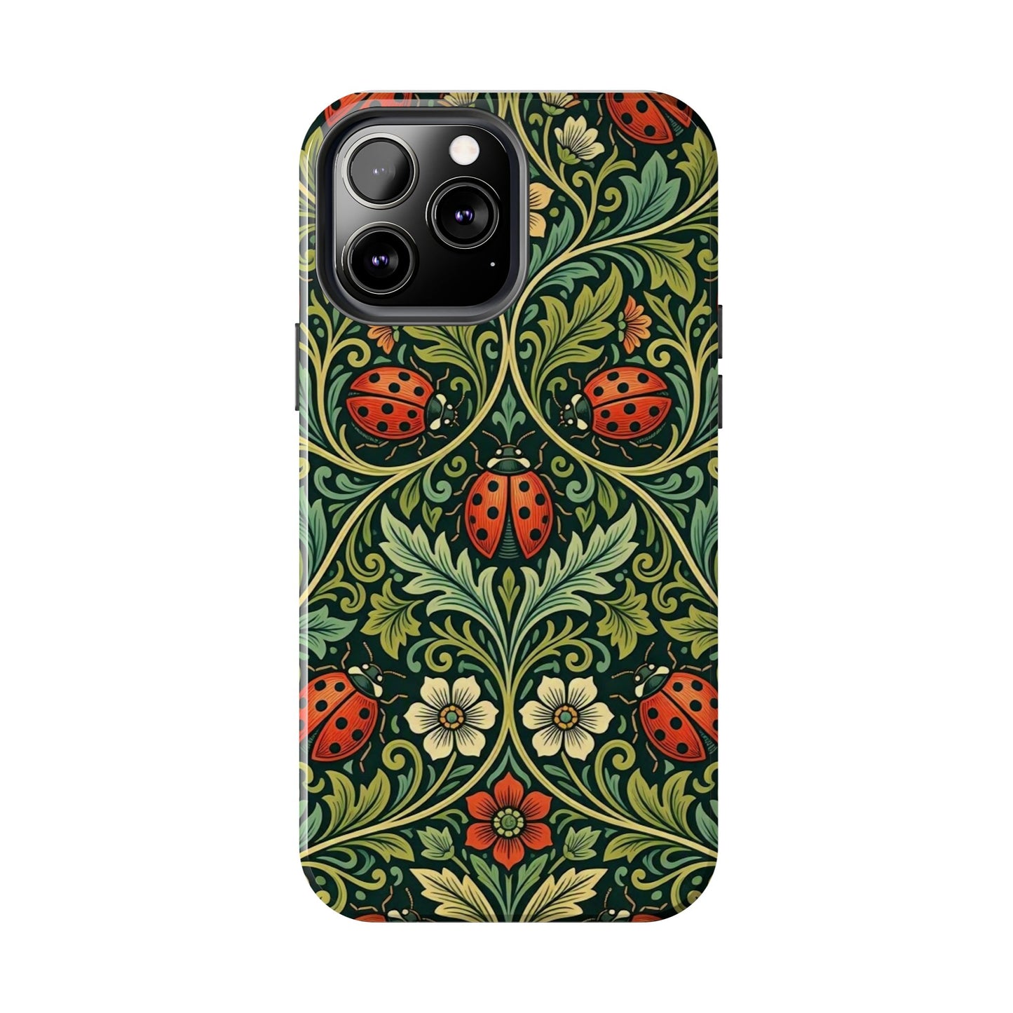 Vintage Floral Ladybug Tough Phone Case — Botanical Victorian Pattern
