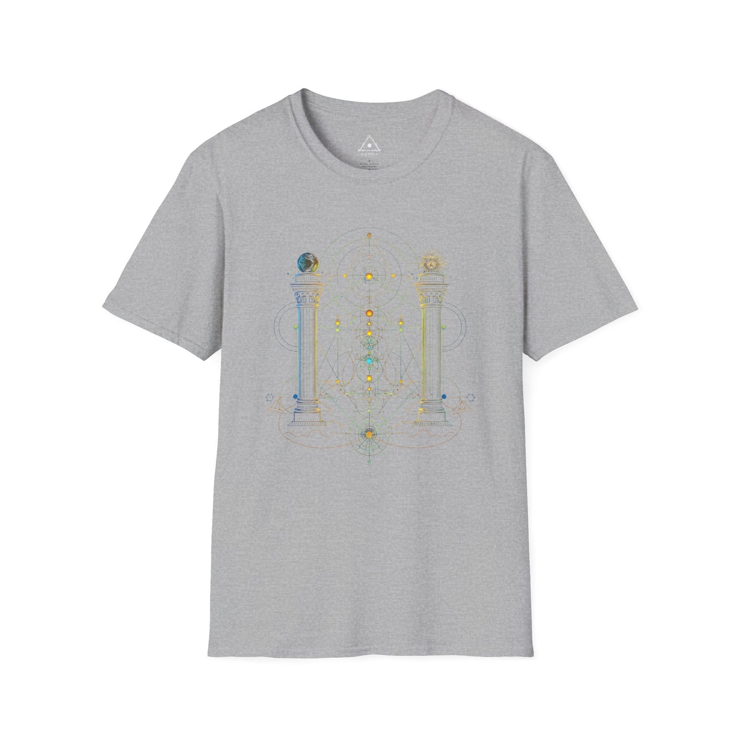 Mystic Pillars Geometry T-Shirt — Celestial Alchemy Graphic Tee