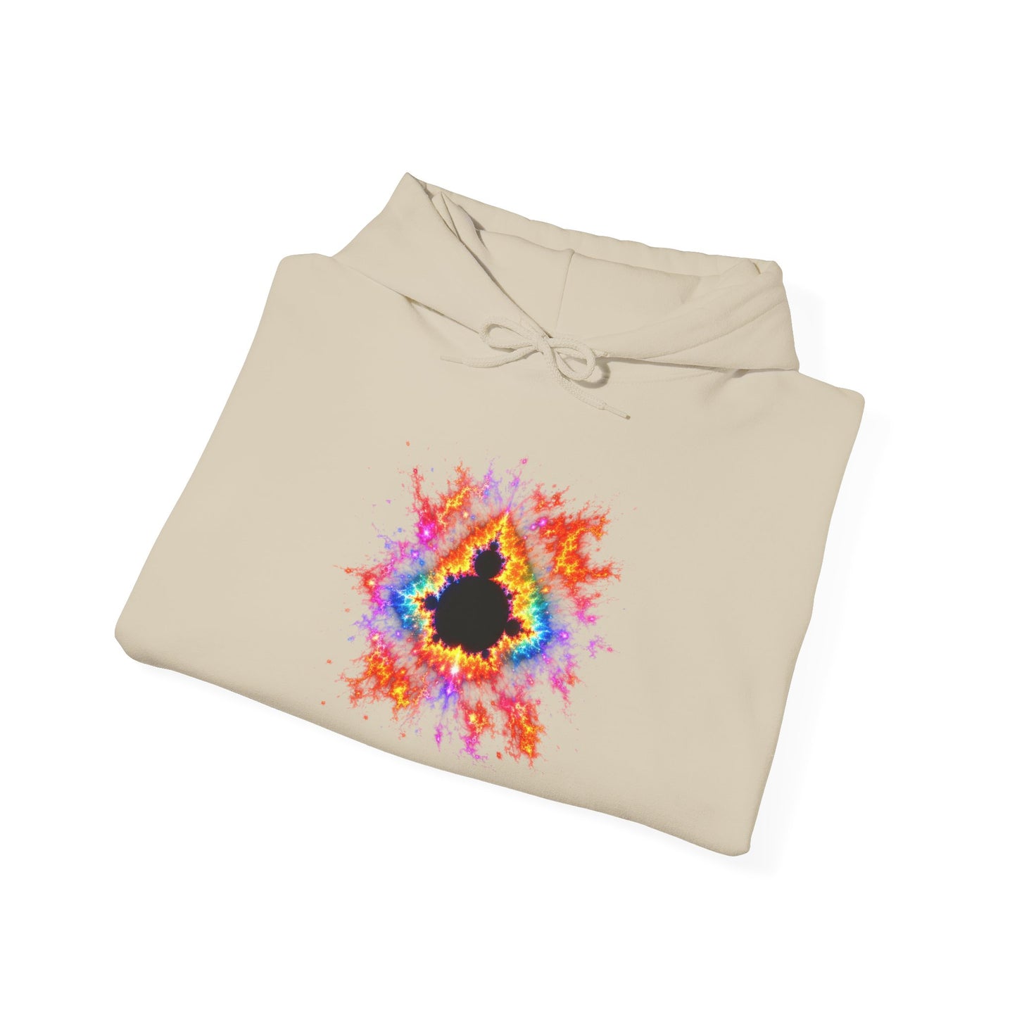 Mandelbrot Nebula Hoodie — Rainbow Fractal Explosion Pullover
