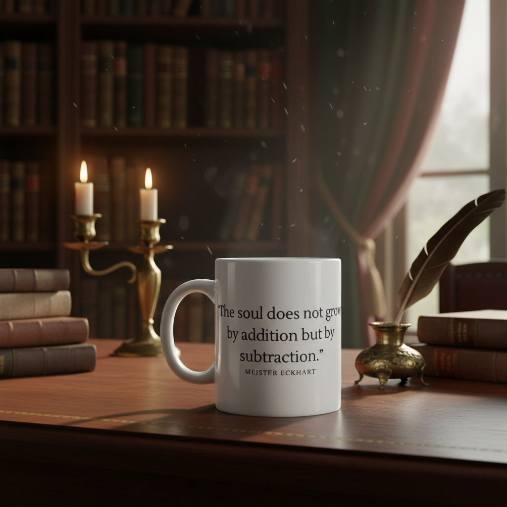 “The soul does not grow by addition but by subtraction.” Quote Mug | Minimalist Text Ceramic Coffee Cup