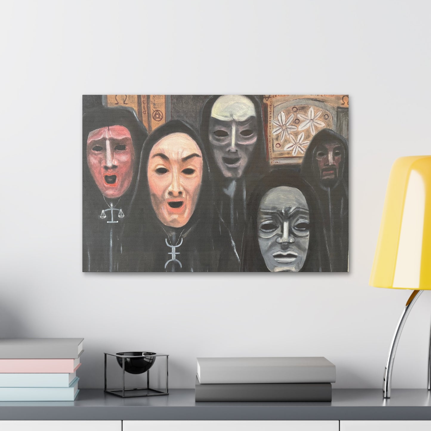 Masked Figures Canvas Stretched 1.5" | Dark Portrait Wall Art