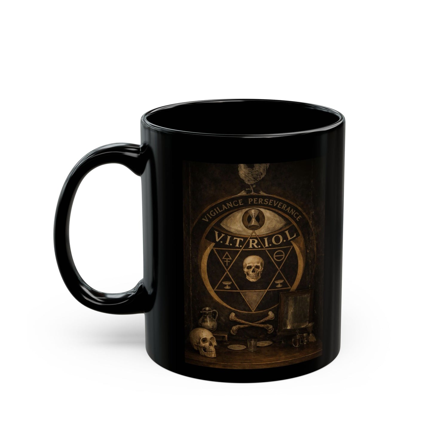 Masonic Chamber of Reflection Black Ceramic Mug — 11oz & 15oz