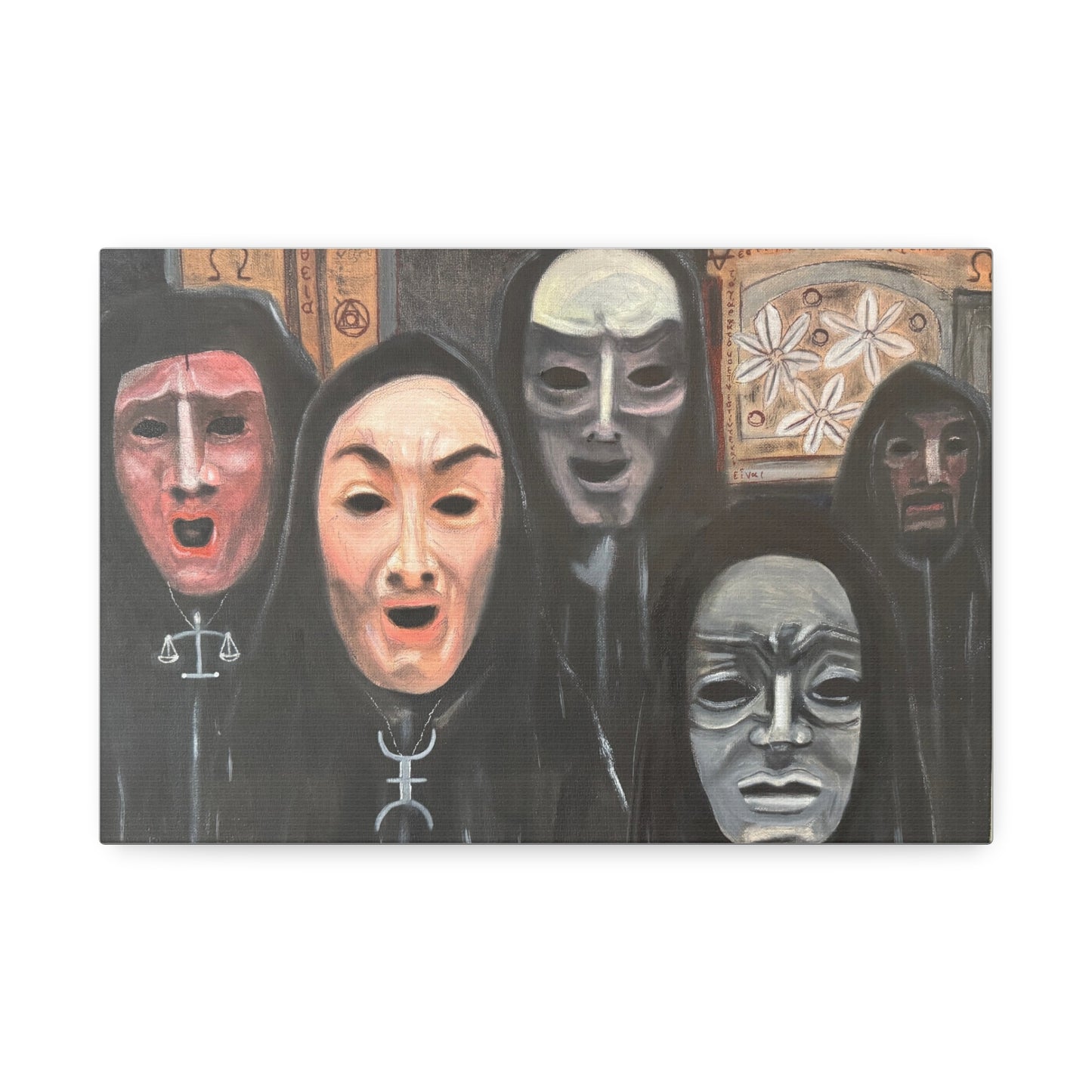 Masked Figures Canvas Stretched 1.5" | Dark Portrait Wall Art