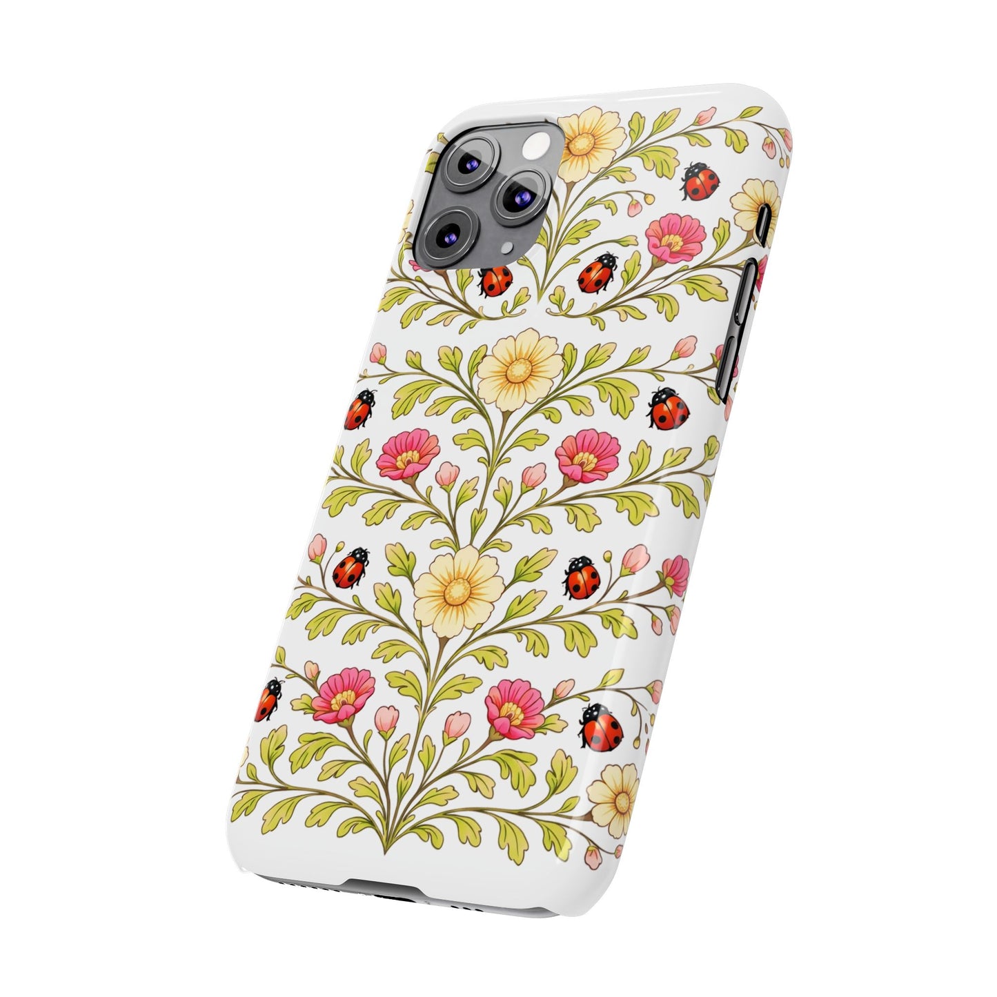 Floral Ladybug Slim Phone Case — Vintage Garden Pattern