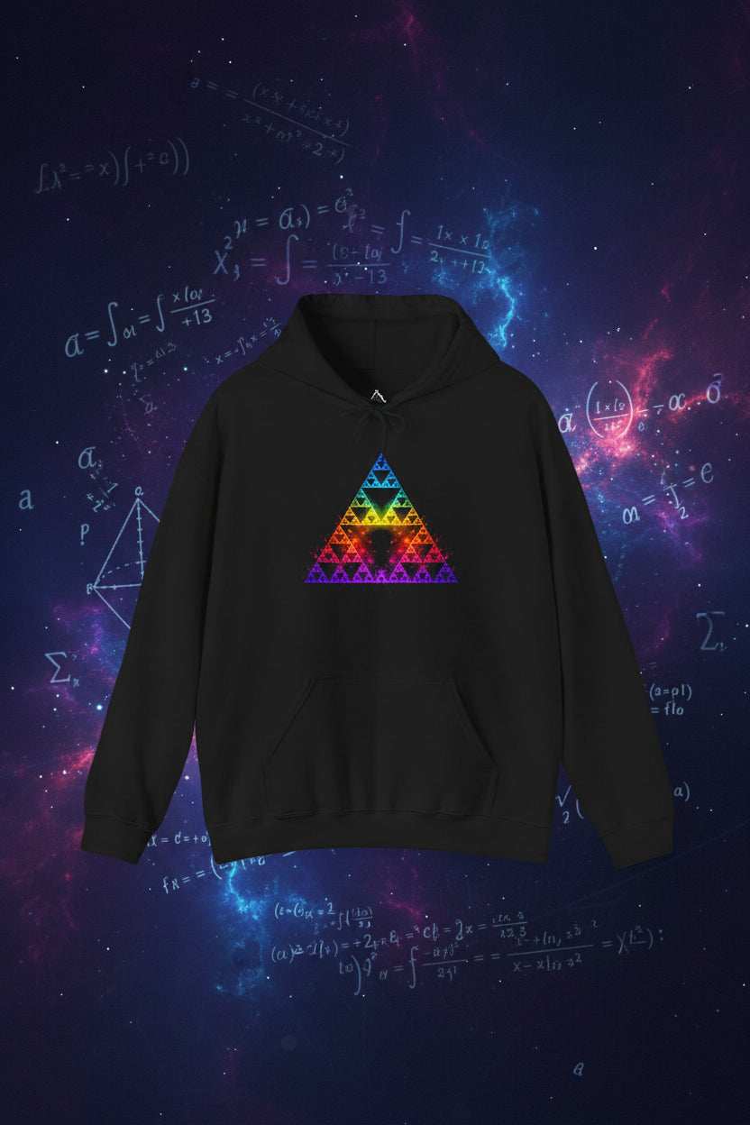 Sierpiński Fractal Hoodie — Rainbow Sacred Geometry Pullover