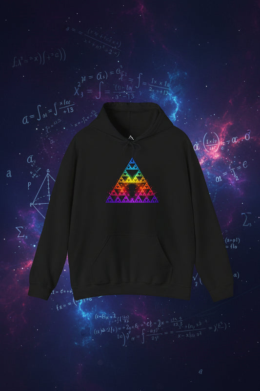 Sierpiński Fractal Hoodie — Rainbow Sacred Geometry Pullover