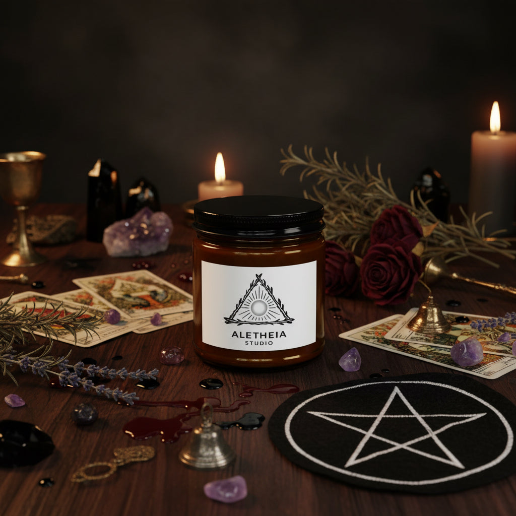 Scented Soy Candle - Amber Jar with Black Lid (4oz & 9oz) — Aletheia Studio