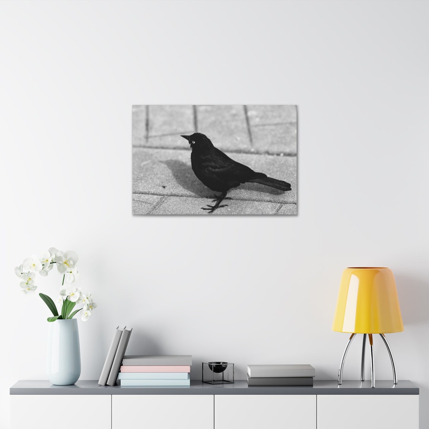 Blackbird Photo Canvas Stretched 1.5'' | Monochrome Bird Wall Art
