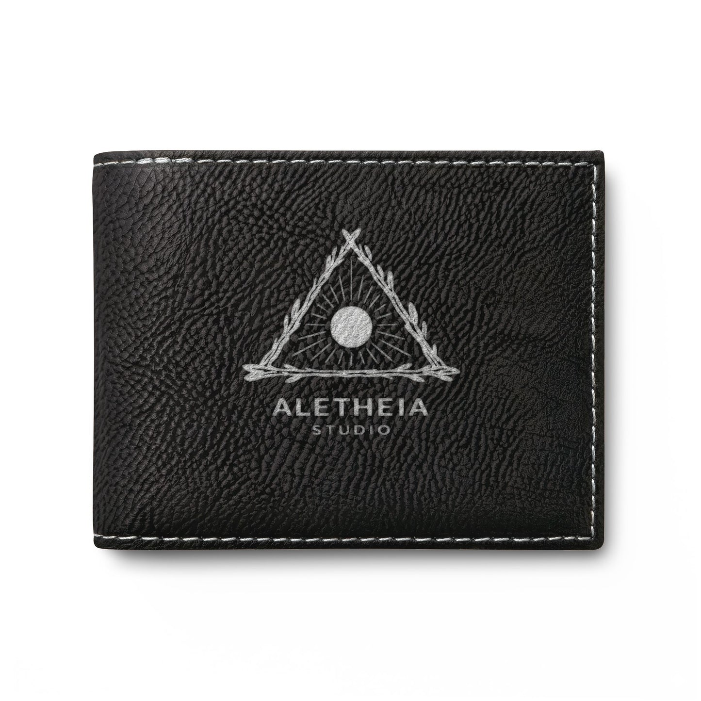 Aletheia Leather Bi-Fold Wallet — Classic Brown Flip Wallet with Logo