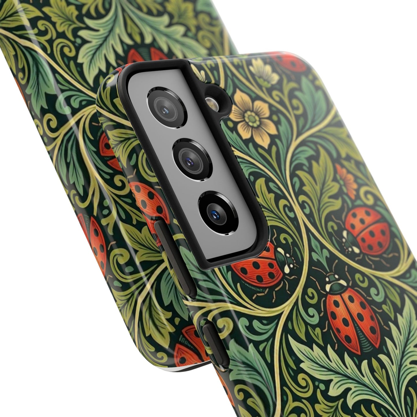 Vintage Floral Ladybug Tough Phone Case — Botanical Victorian Pattern