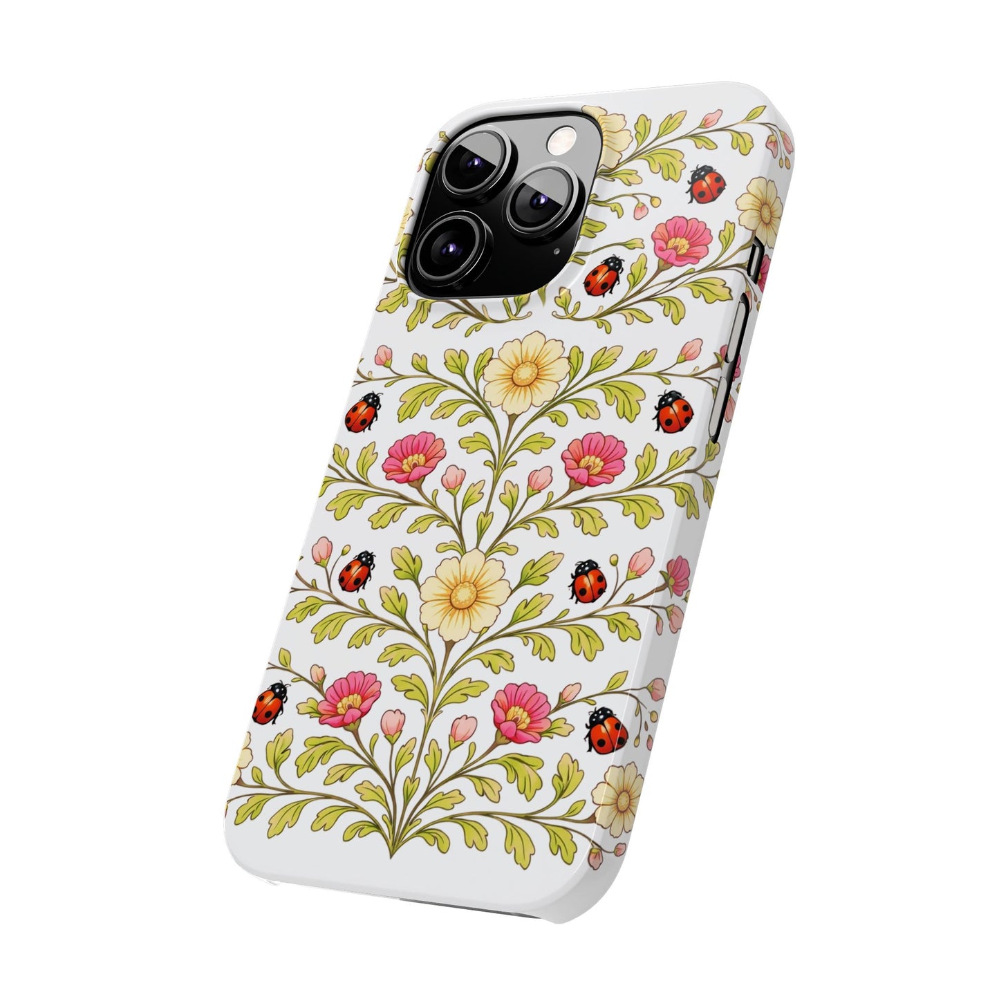 Floral Ladybug Slim Phone Case — Vintage Garden Pattern
