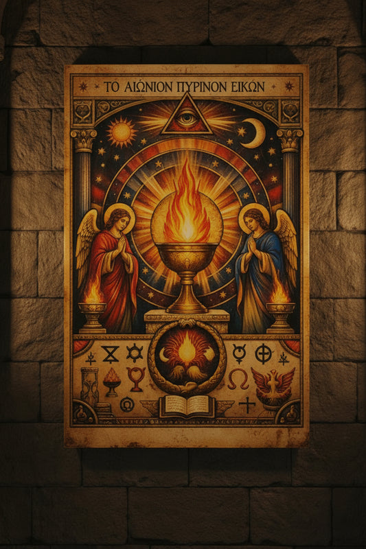 Sacred Flame Metal Art Sign — Byzantine Chalice Icon Wall Decor