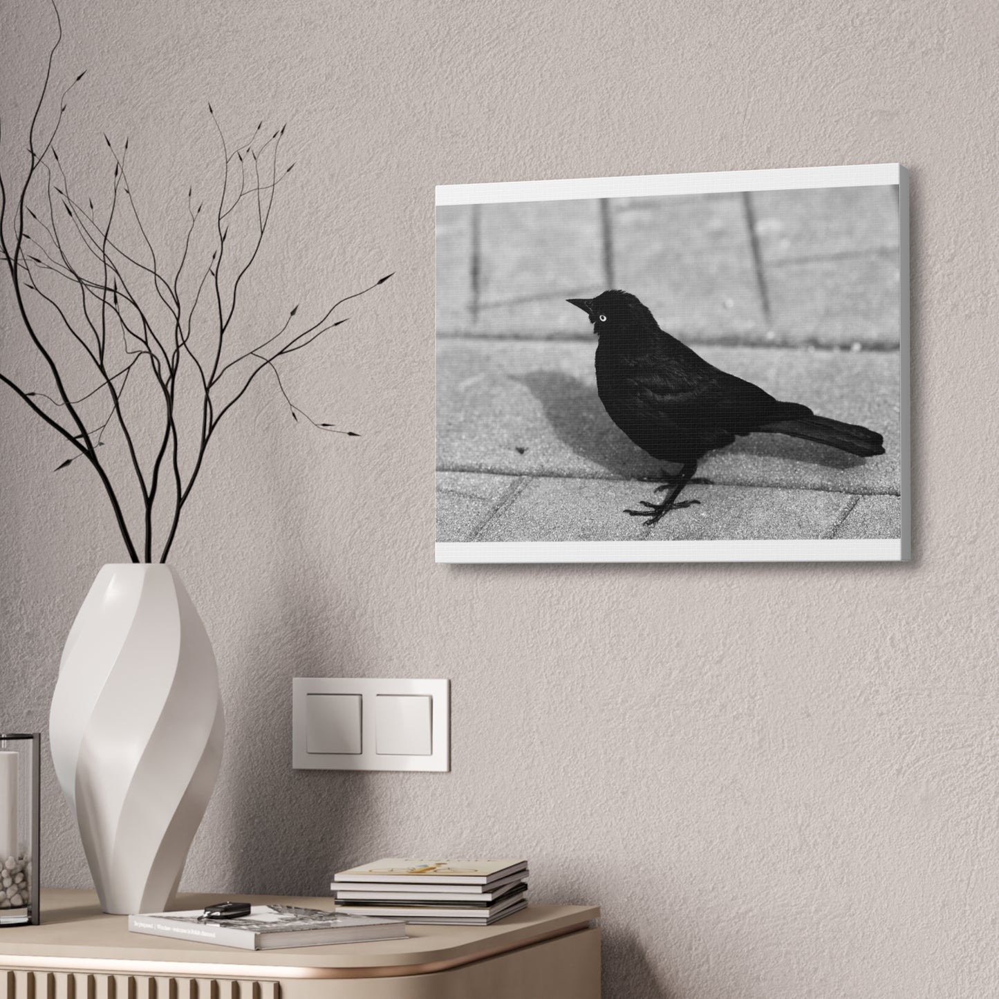 Blackbird Photo Canvas Stretched 1.5'' | Monochrome Bird Wall Art