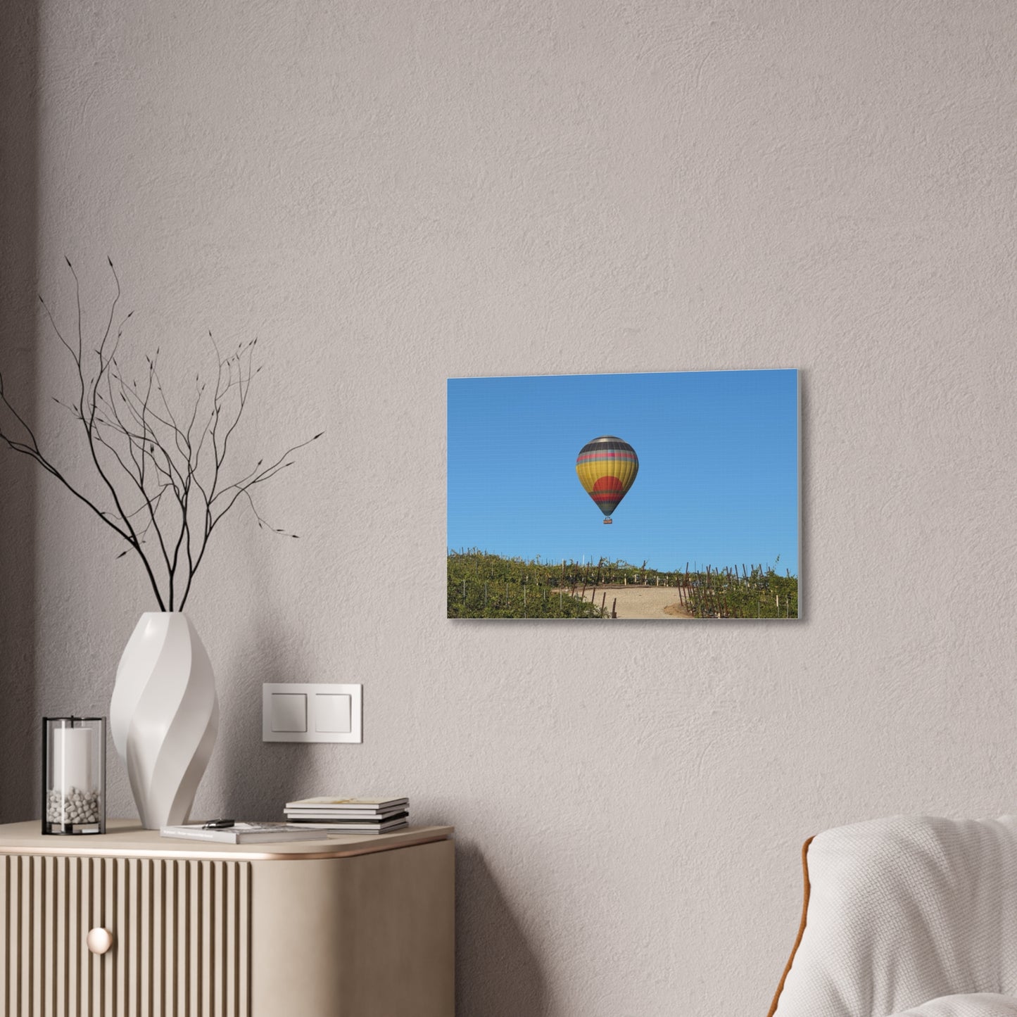 Hot Air Balloon Over Vineyard Canvas