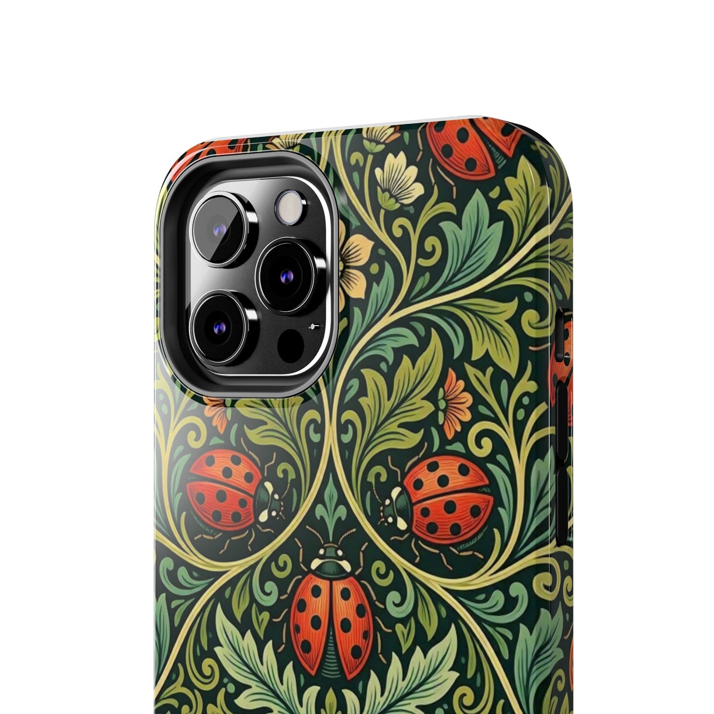 Vintage Floral Ladybug Tough Phone Case — Botanical Victorian Pattern