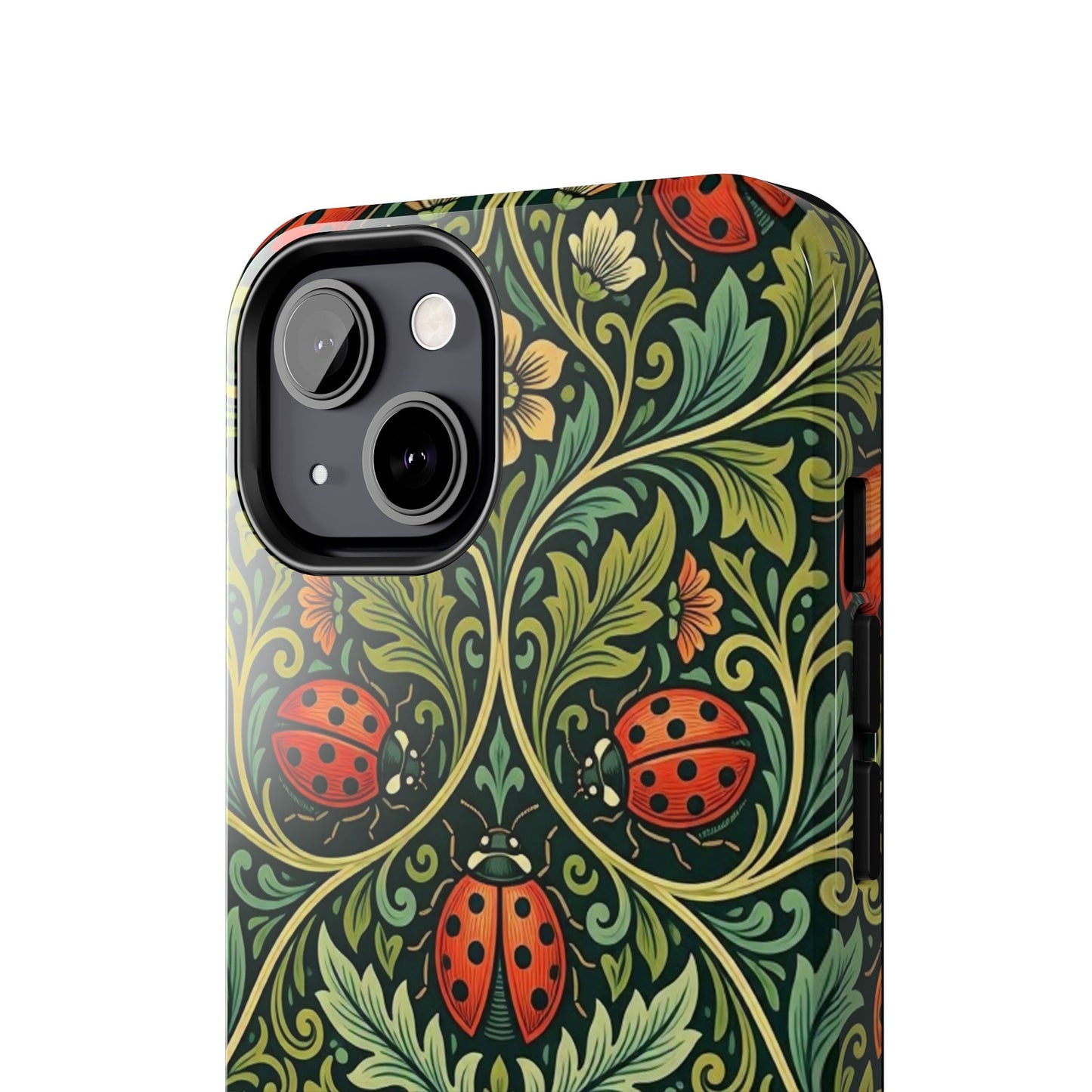 Vintage Floral Ladybug Tough Phone Case — Botanical Victorian Pattern
