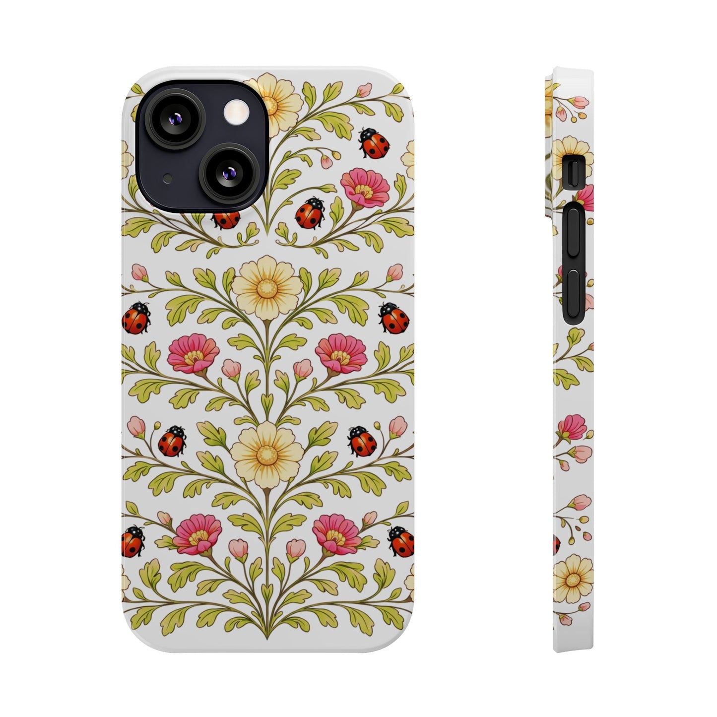 Floral Ladybug Slim Phone Case — Vintage Garden Pattern